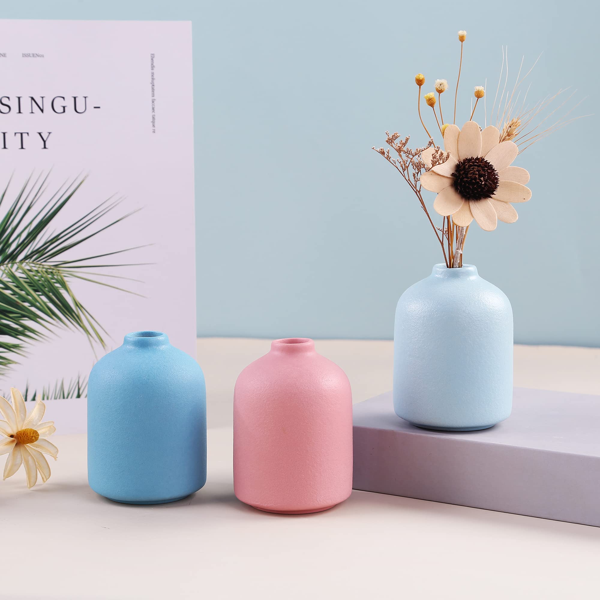 Elegant Pink Ceramic Vase for Home Decor - Handcrafted Flower Vase for Dried Flowers, Living Room Centerpiece, Floral Arrangement & Photography Props | Perfect for Boho, Farmhouse & Modern Interior Design