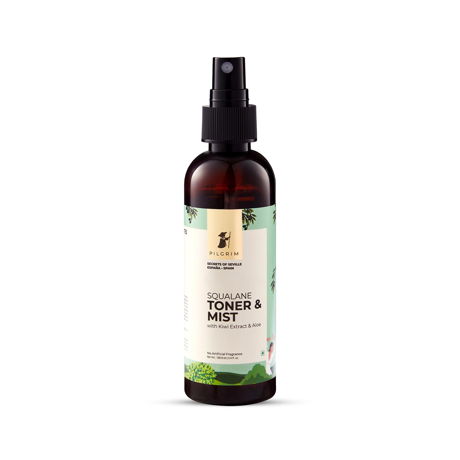 PILGRIM Spanish Squalane Face Toner 100ml - Alcohol-Free Hydrating Toner for Glowing Skin, Pore Minimizing, Oily & Acne-Prone Skin Care | Refreshing Facial Toner for Daily Skincare Routine, Morning & Night Use