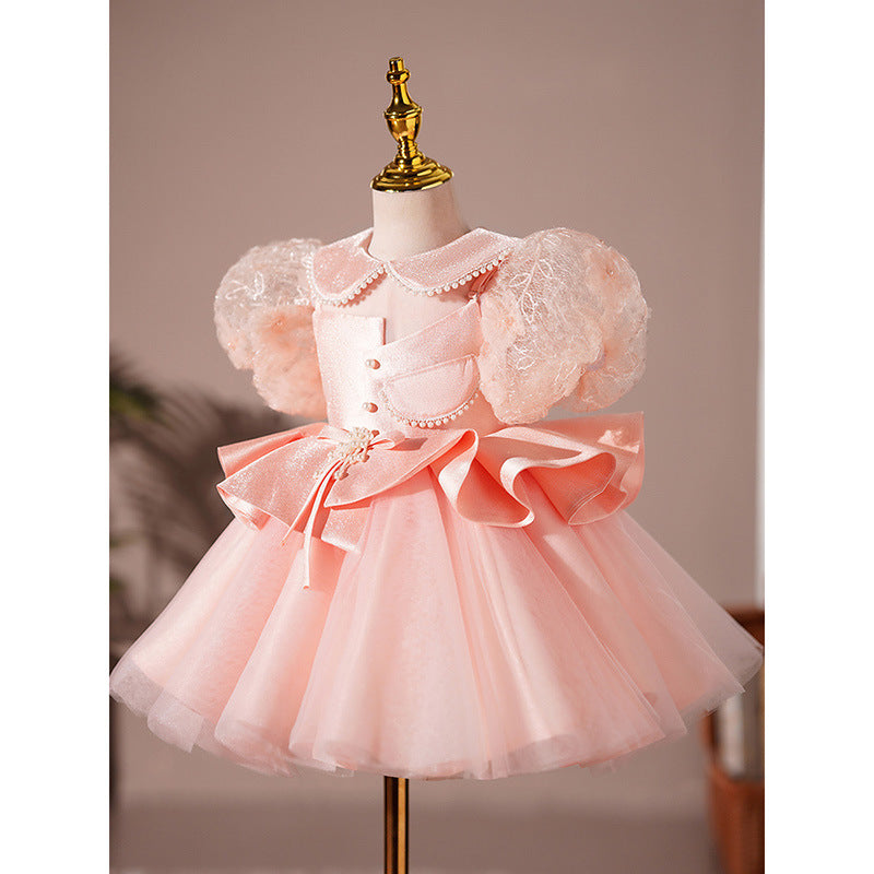Baby Girl Birthday Party Dress - Puff Sleeve Princess Gown with Doll Neckline | Perfect for 1st Birthday, Photoshoots & Special Occasions