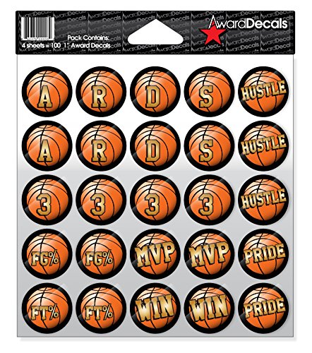 Basketball Award Decals - 100 Multi Basketball Stickers for Trophies & Medals