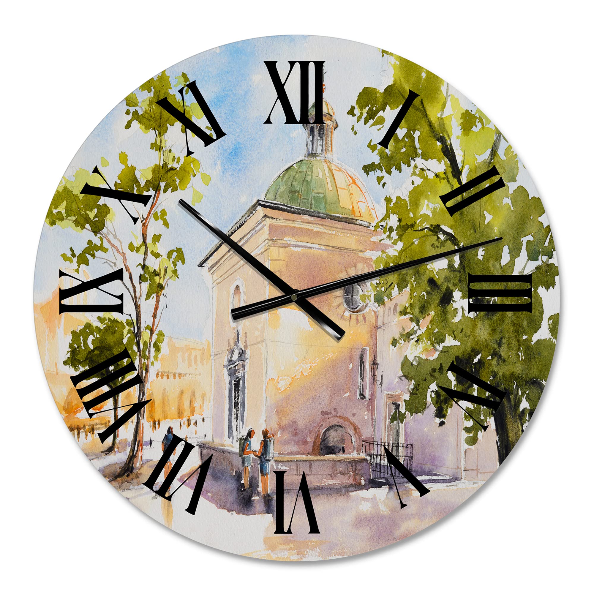 Rustic Church Village Landscape Wall Clock - Large Country Farmhouse Decor for Living Room, Kitchen, Bedroom - Perfect for Home, Office & Cabin Decor
