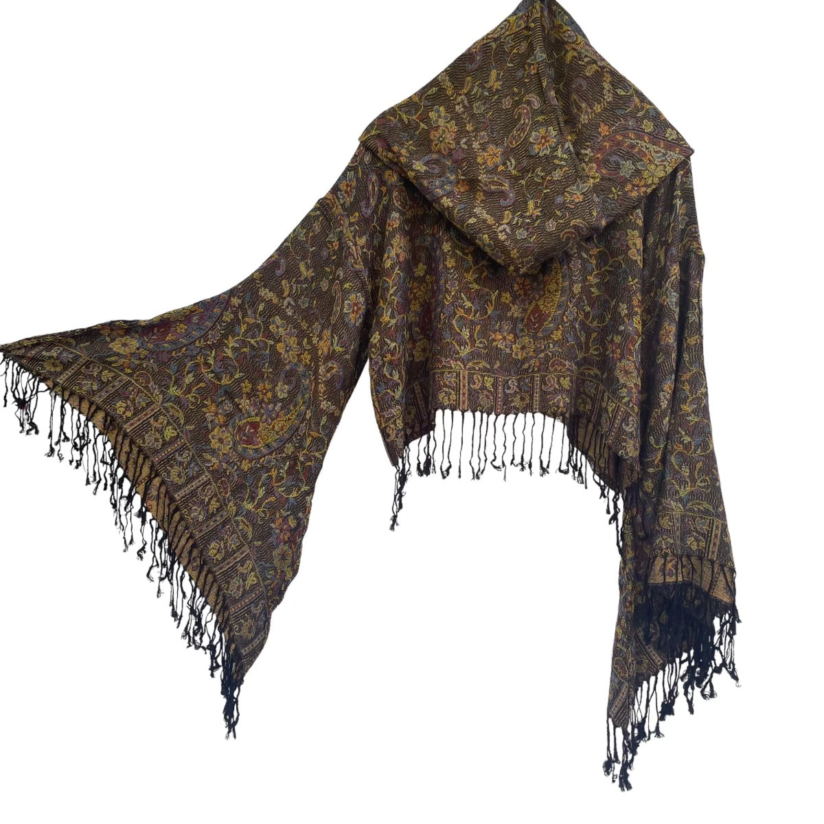 Butterfly Bell Pashmina Top - Elegant Dark Gardens Print for Women | Perfect for Boho Festivals, Evening Parties & Casual Outings