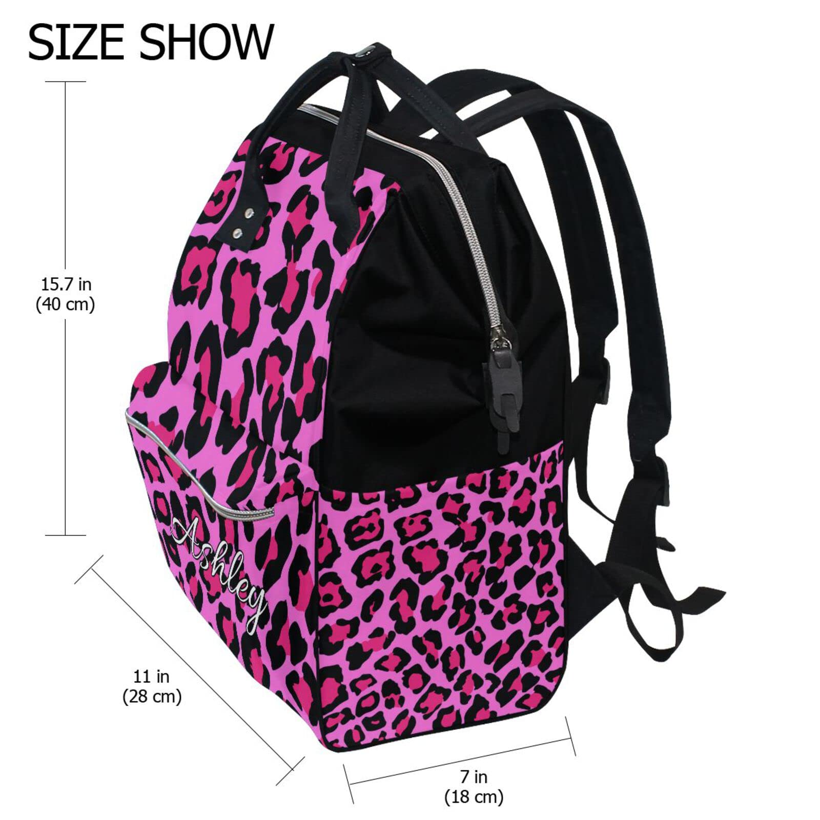 **MCHIVER Personalized Leopard Print Diaper Backpack - Custom Name Baby Changing Bag for Moms, Nursing & Travel - Perfect for Daycare, Outings & Family Trips**
