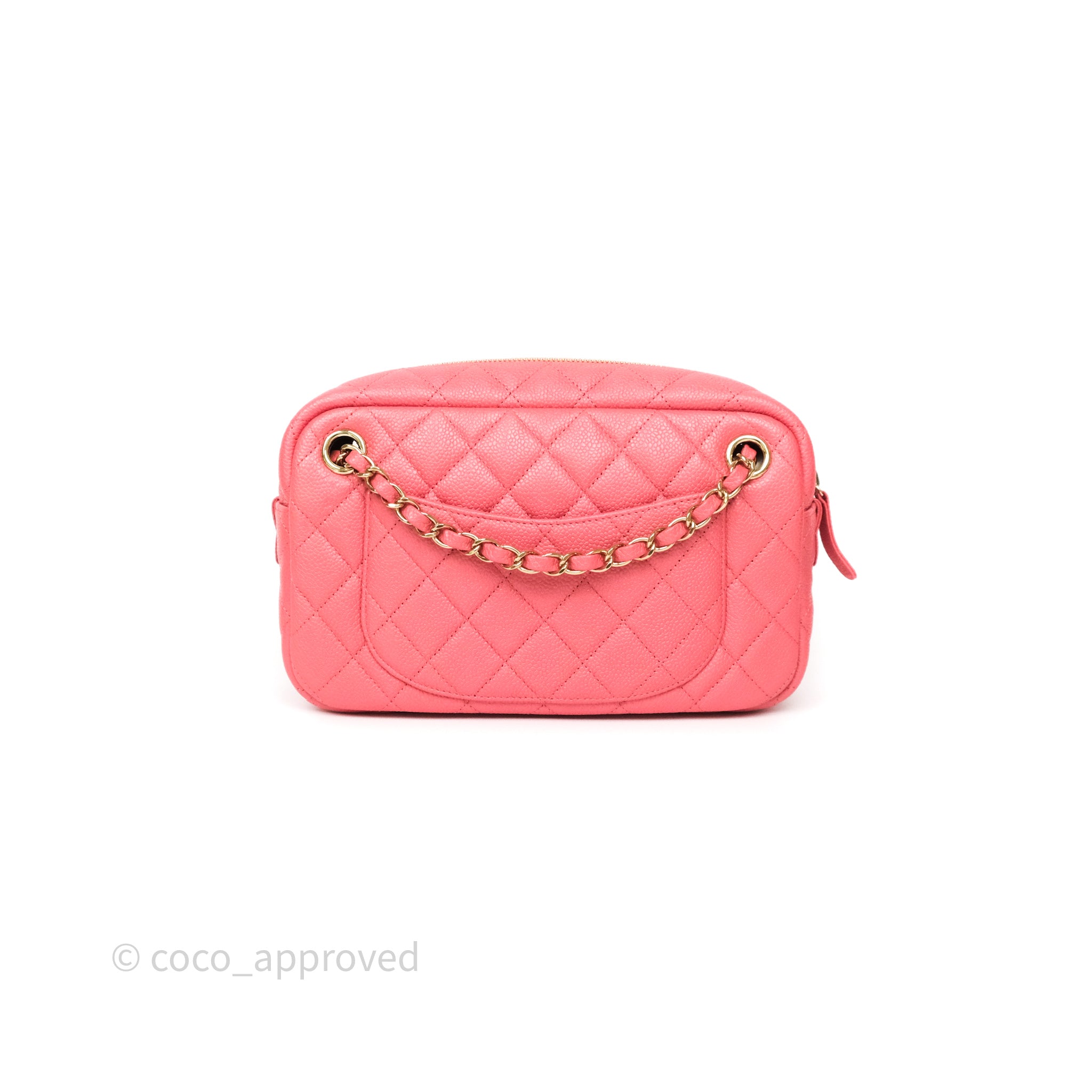 Chanel Quilted Pink Shiny Caviar Camera Bag with Gold Hardware - Luxury Crossbody Bag for Women, Perfect for Date Night & Special Occasions