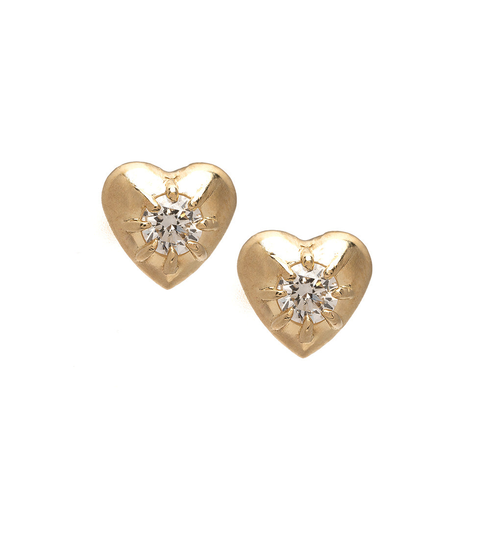 14K Gold Tiny Diamond Heart Stud Earrings for Women - Perfect for Valentine's Day, Anniversary & Everyday Elegance