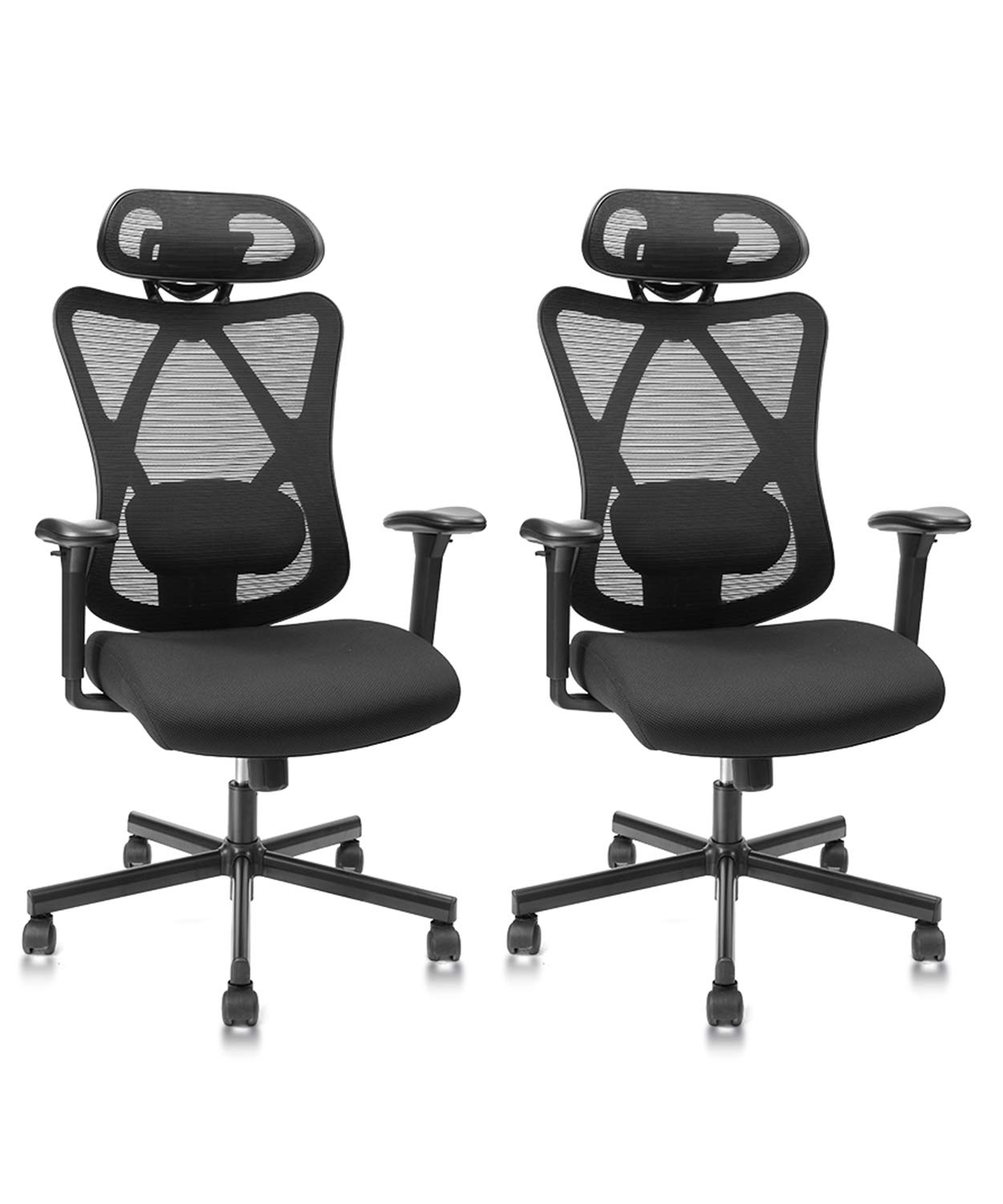 CLATINA Ergonomic Office Chair with Adjustable Lumbar Support, Swivel Rolling Desk Chair with Breathable Mesh Back - 2 Pack Set for Home Office, Gaming & All-Day Computer Work