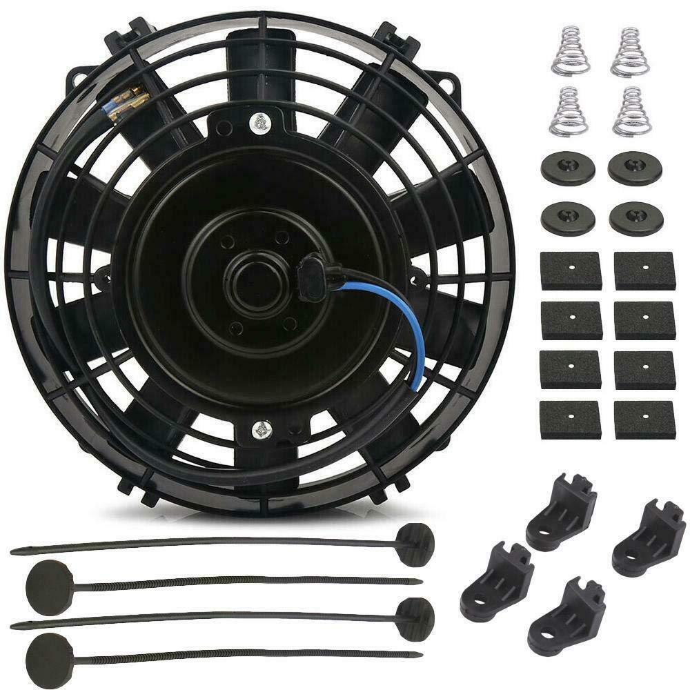 17 Row Small Black Aluminum Engine Transmission Oil Cooler with 90W Electric Fan - 6AN In-Line Hose Fitting Adapter & 180°F Thermostat Switch - Complete Cooling Kit for Car, Truck, RV & Performance Vehicles