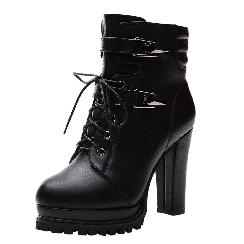 **Women's Black Ankle Boots Size 42 - Motorcycle Style with Thick Sole & Cross Strap Heel - Casual Short Boots for Girls & Women - Perfect for Riding, Streetwear & Everyday Fashion**