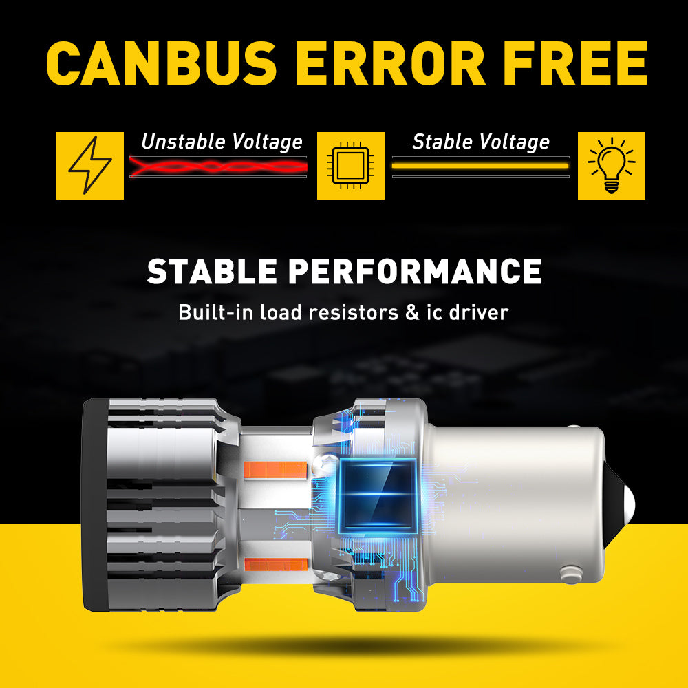 1156 7506 P21W BA15S LED Turn Signal Light Bulbs - CANBUS Error Free with Built-in Load Resistor - Amber Yellow - Perfect for Cars, Trucks, Motorcycles & Trailers