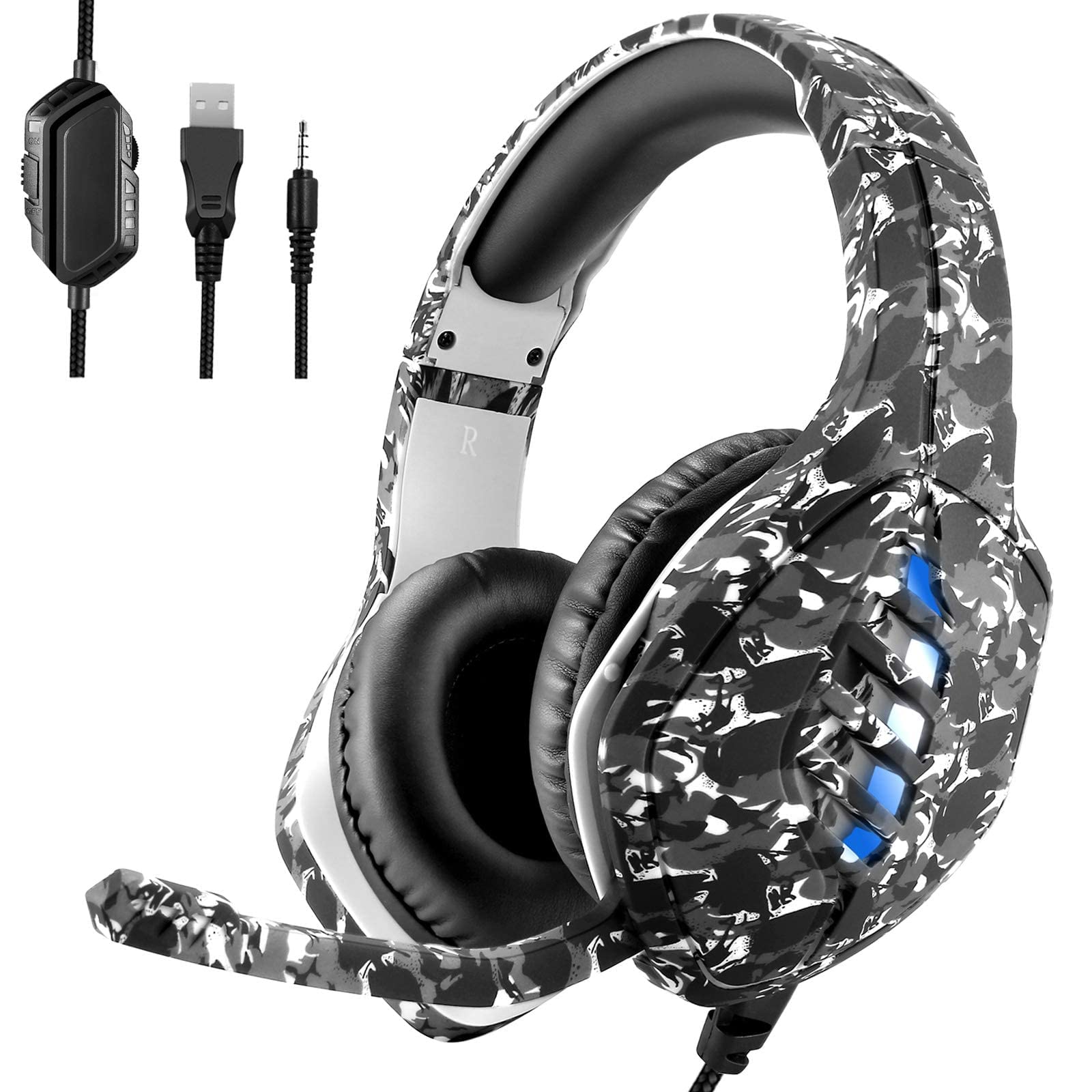 Premium Gaming Headset with Noise-Canceling Microphone - Compatible with PC, PS4, PS5, Nintendo Switch, Xbox One & Series X|S - 3.5mm Wired Over-Ear Headphones in Camo Black - Perfect for Competitive Gaming, Streaming & Online Chat