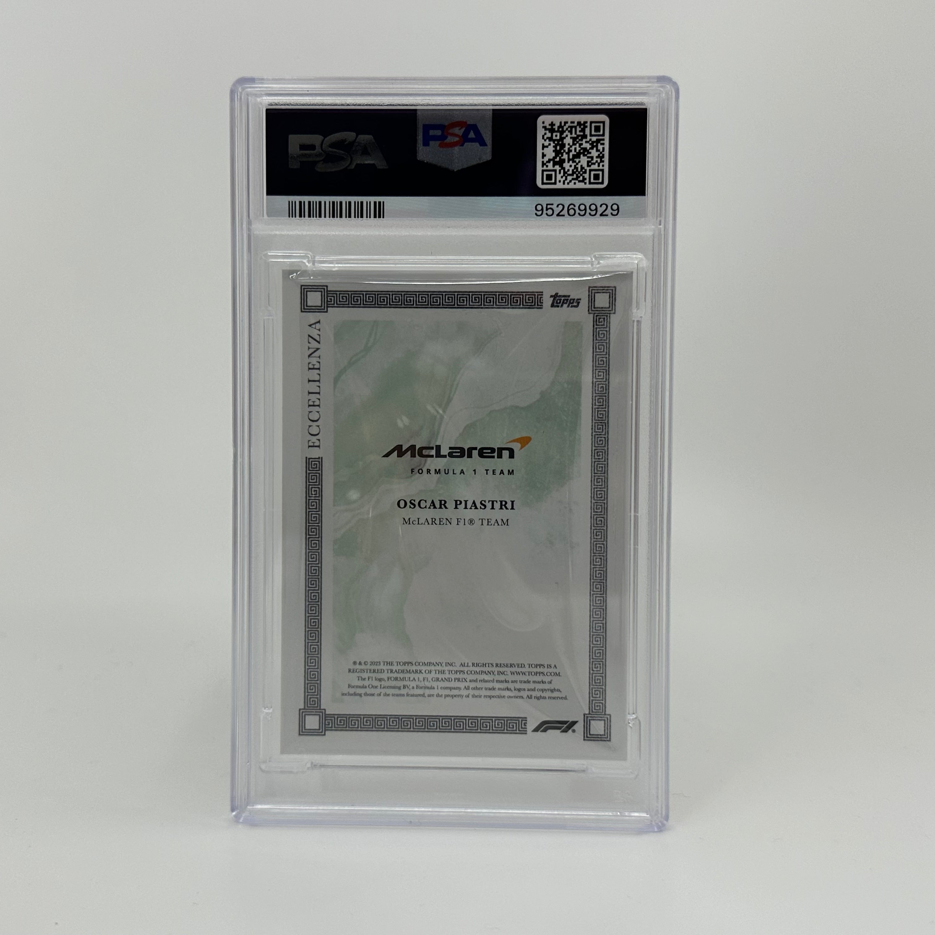 PSA 9 Oscar Piastri Green 2023 Topps Eccellenza F1 /99 - Rare Collectible Formula 1 Trading Card for Sports Memorabilia Enthusiasts