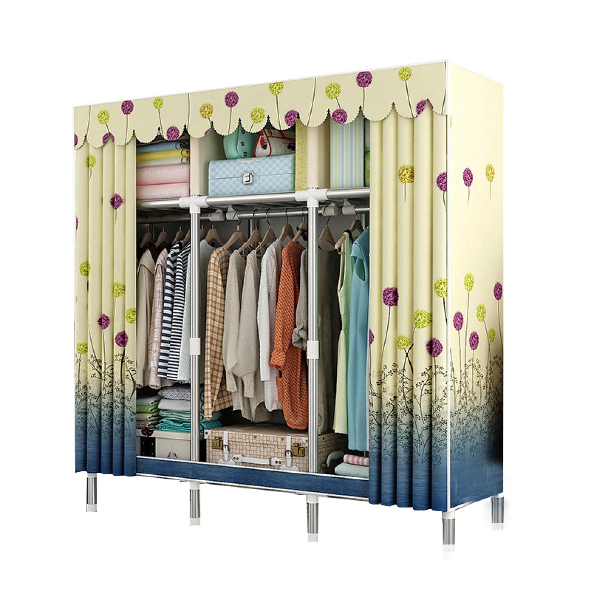 BYCDD Portable Closet Organizer - Foldable Wardrobe Storage Cabinet for Clothes, Shoes, Hats & Scarves (Yellow, 51x18x69 Inches) - Space-Saving Solution for Bedroom, Closet & Dorm Organization