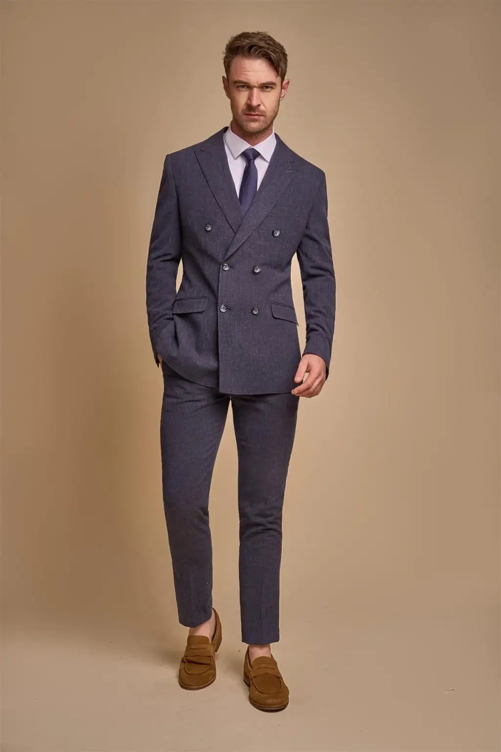 Cavani Tokyo Navy Double Breasted Blazer for Men - Slim Fit Business Suit Jacket - Perfect for Office, Wedding & Formal Events