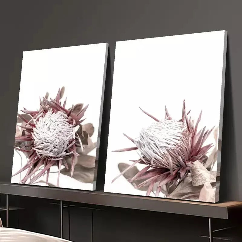 2-Piece Protea Print Canvas Wall Art - Beige & Cream Framed Floral Painting (50x75cm) | High-Quality Australian-Made Ready-to-Hang Home Decor | Perfect for Living Room, Bedroom & Office Wall Decor