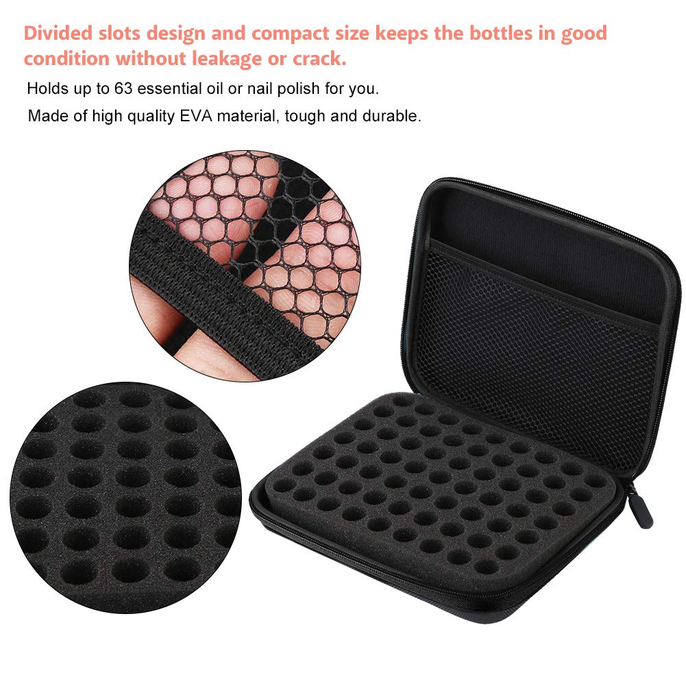 Greensen Essential Oil Storage Case for 63 Bottles - Portable Aromatherapy Organizer with Carrying Handle - Perfect for Travel, Home Use & Professional Therapists (Black)