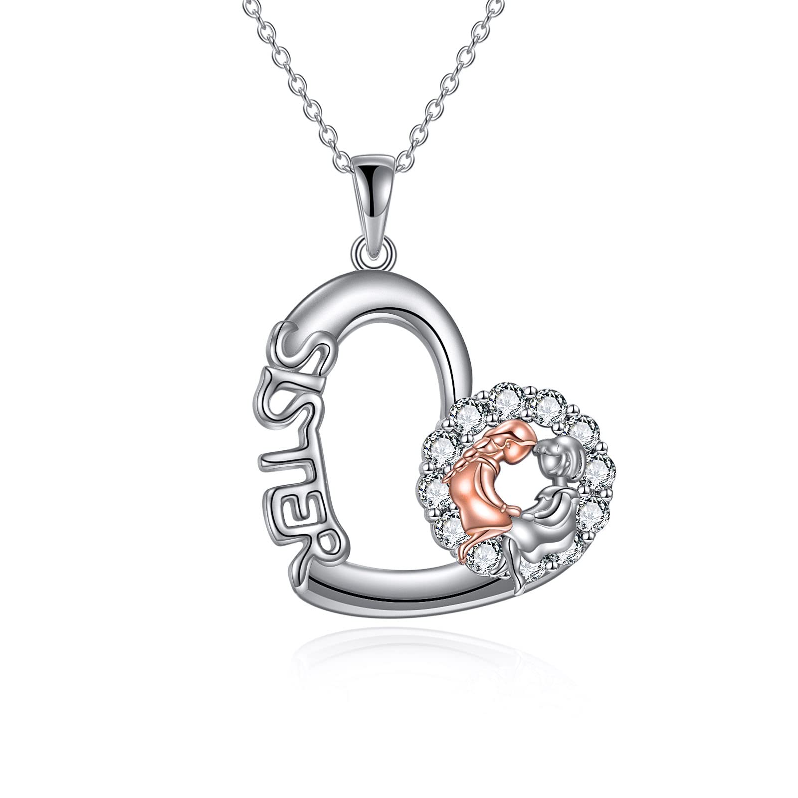 YFN Sterling Silver Heart Sister Necklace - Best Birthday Gift for Sister, Big Sister & Unbiological Sisters | Women's Friendship Jewelry for Special Occasions & Daily Wear