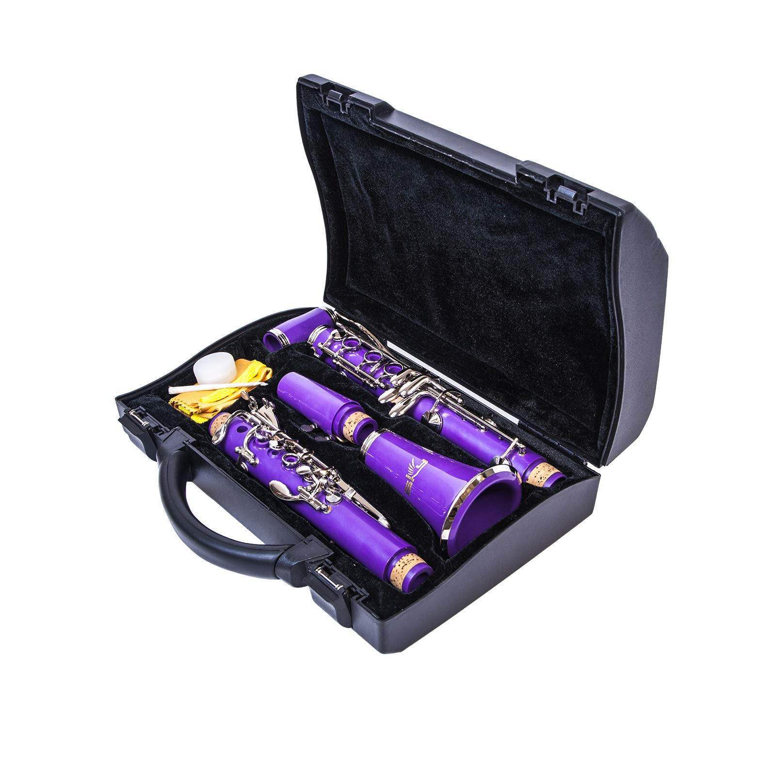 Sky SKYCL201-PR Purple ABS BB Clarinet with Hard Case - Professional Beginner Clarinet for Students, Band Practice & Live Performances