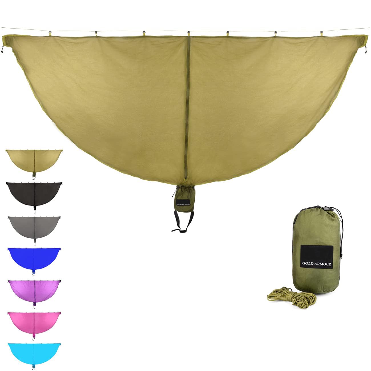 Premium Gold Armour Hammock Bug Net - Heavy Duty Mosquito & No-See-Um Mesh Netting for Double & Single Hammocks - Outdoor Camping, Backpacking & Backyard Relaxation (OD Green)