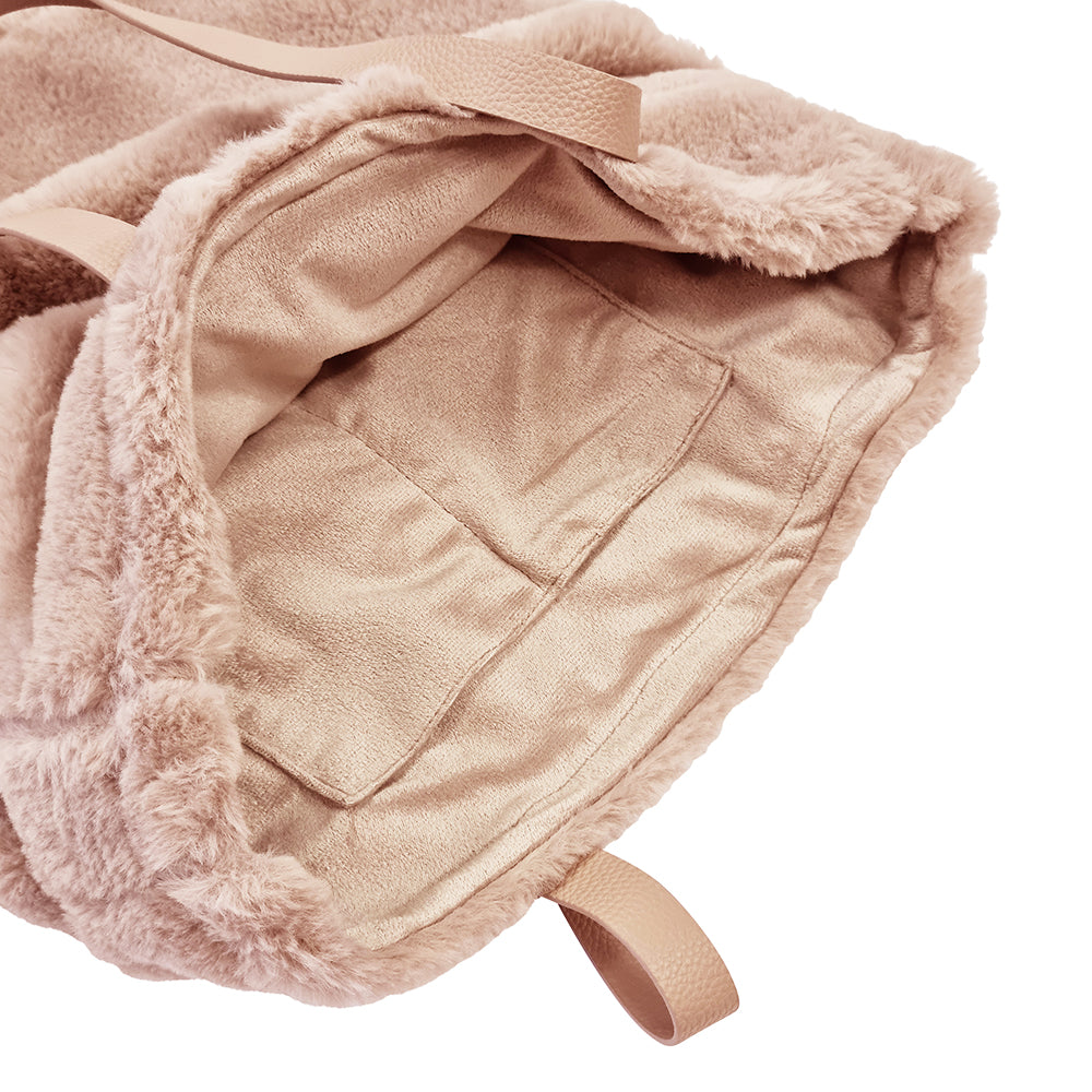 Layla Faux Fur Tote Bag 38x38cm Soft Pink - Stylish Women's Handbag for Work, Shopping & Travel | Trendy Shoulder Bag for Everyday Use
