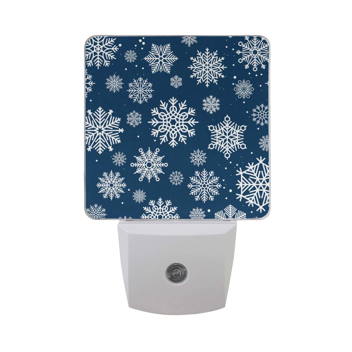 Vikko 2 Pack Christmas Dark Blue Snowflake LED Night Light with Dusk to Dawn Sensor - Plug in Seamless Nightlight for Kids & Adults - Perfect for Bedroom, Living Room, Hallway & Home Decor (Holiday Season, Winter Nights, Nursery Lighting)