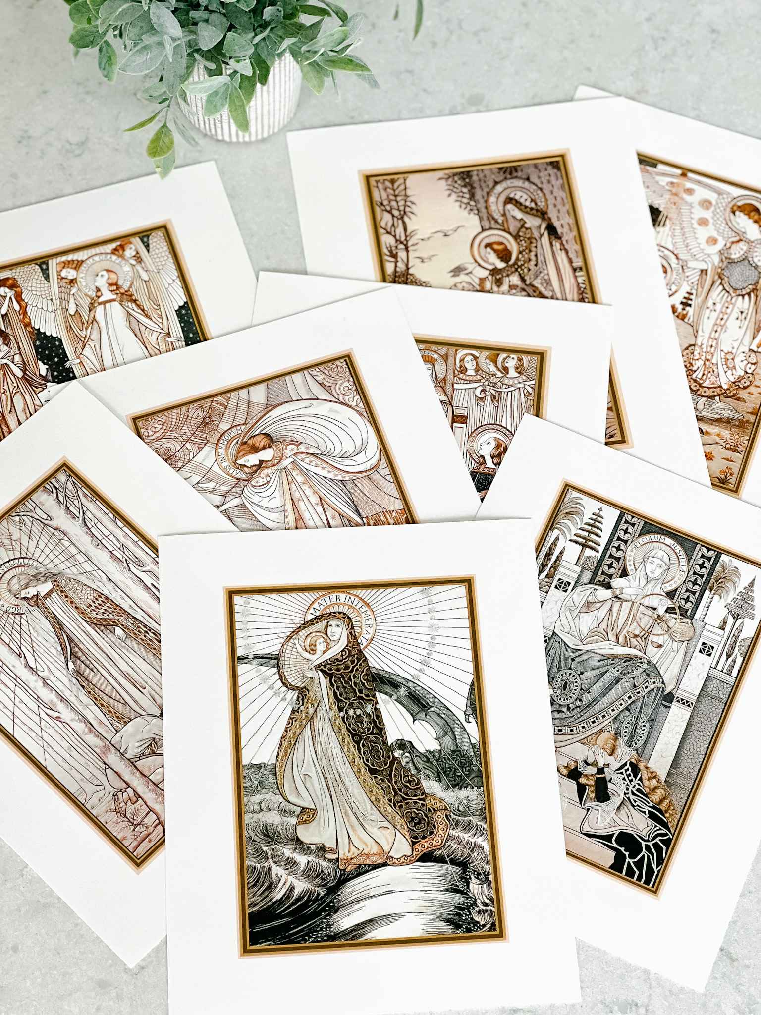 Loreto Embroidered Print Collection - Set of 8 Floral Embroidered Art Prints for Home Decor, Wall Art, Living Room, Bedroom & Office Decoration