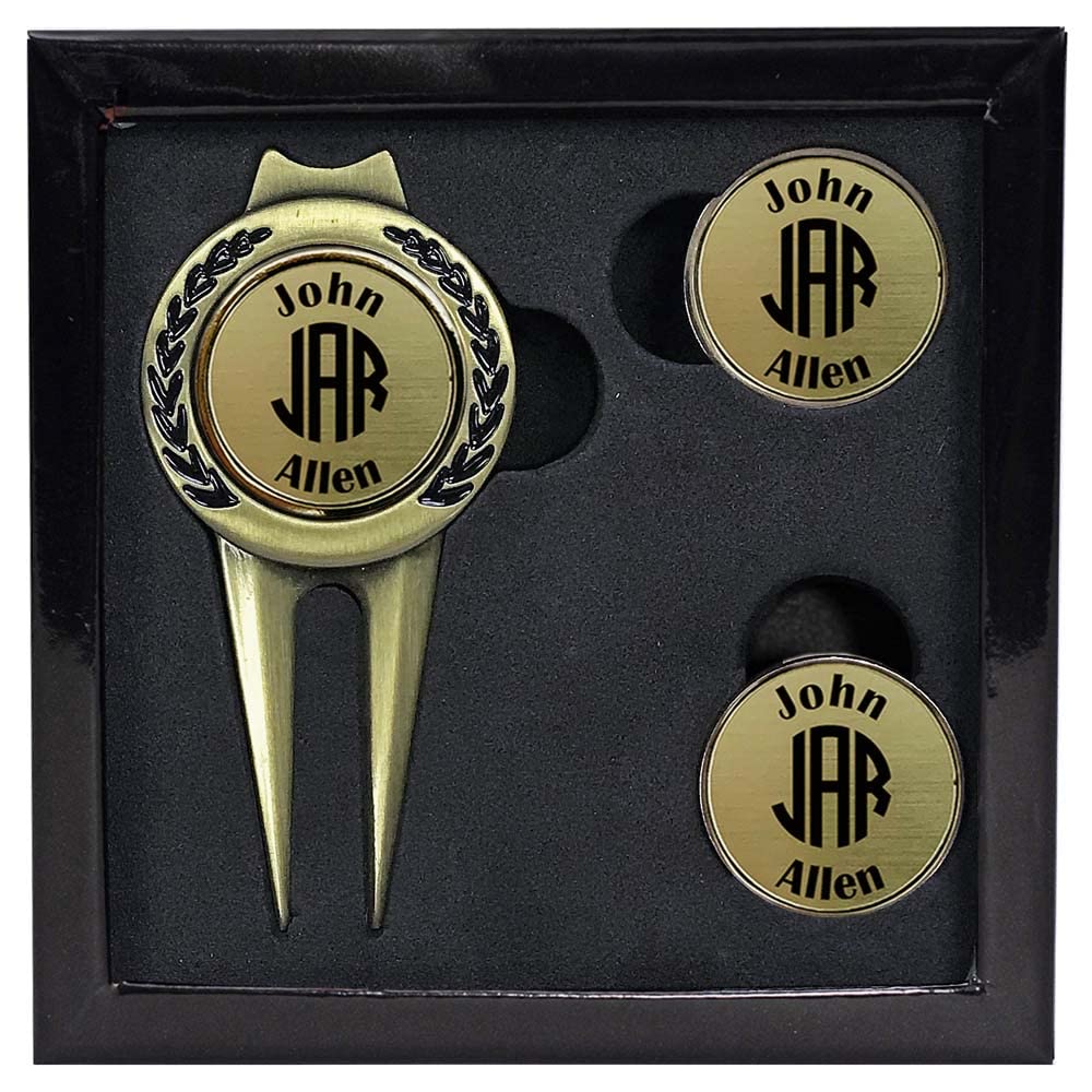 Personalized Golf Divot Tool & Ball Marker Hat Clip Set - 3 Finishes & 9 Engraving Options for Monogram or Custom Text | Perfect Golf Gift for Men & Women | Ideal for Tournaments, Practice & Golf Accessories Collection
