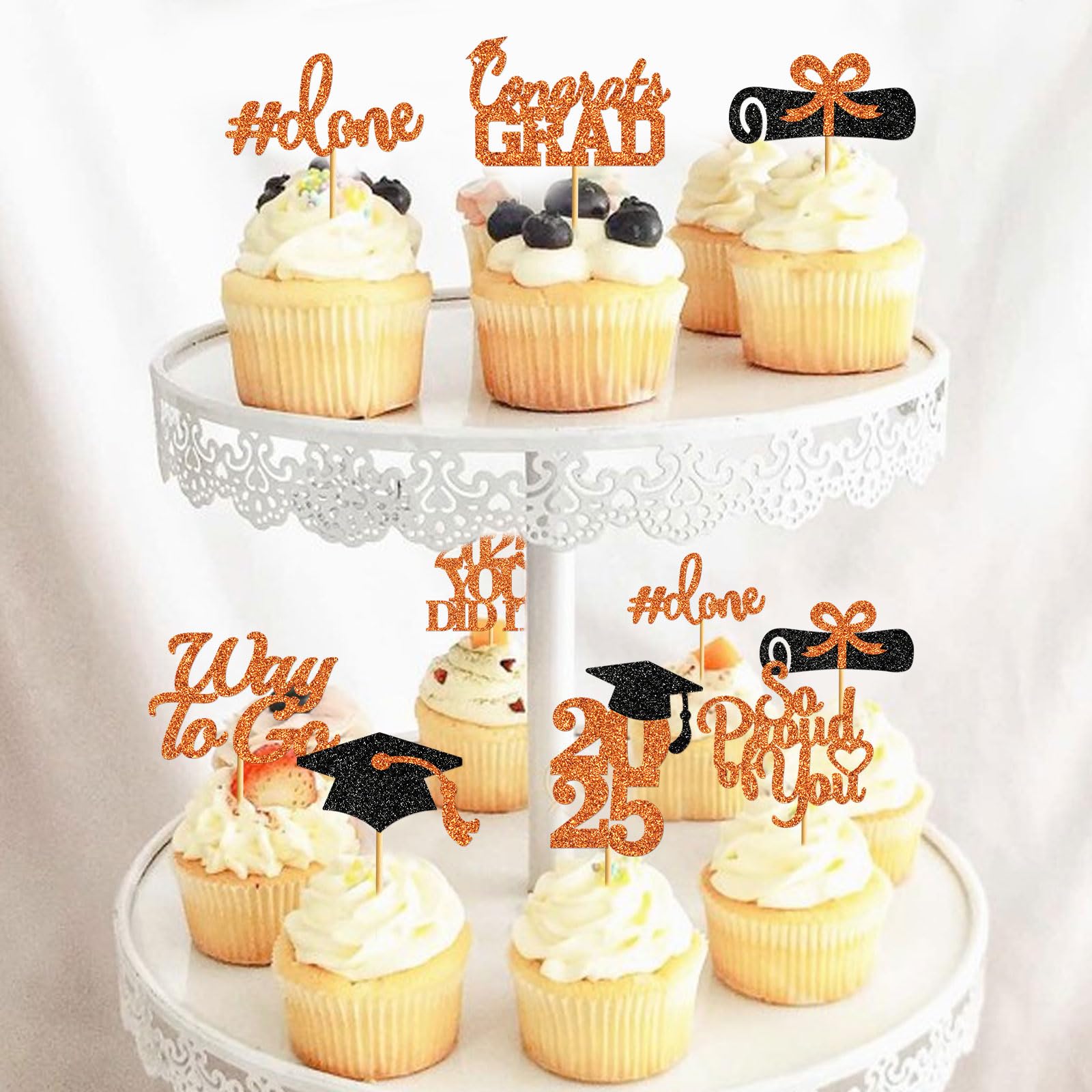 40Pcs Orange Graduation Cupcake Toppers 2025 - Class of 2025 Graduation Hat Decorations with Picks for Graduation Party, Cake & Dessert Toppers - Perfect for Graduation Ceremony, School Party & Celebration Decor