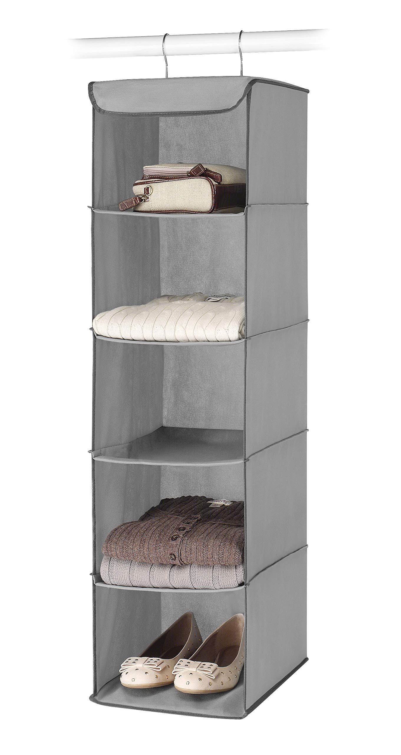 Whitmor 5-Section Hanging Closet Organizer with Sturdy Metal Frame - Space-Saving Wardrobe Storage for Clothes, Shoes & Accessories - Perfect for Bedroom, Dorm, Apartment Organization