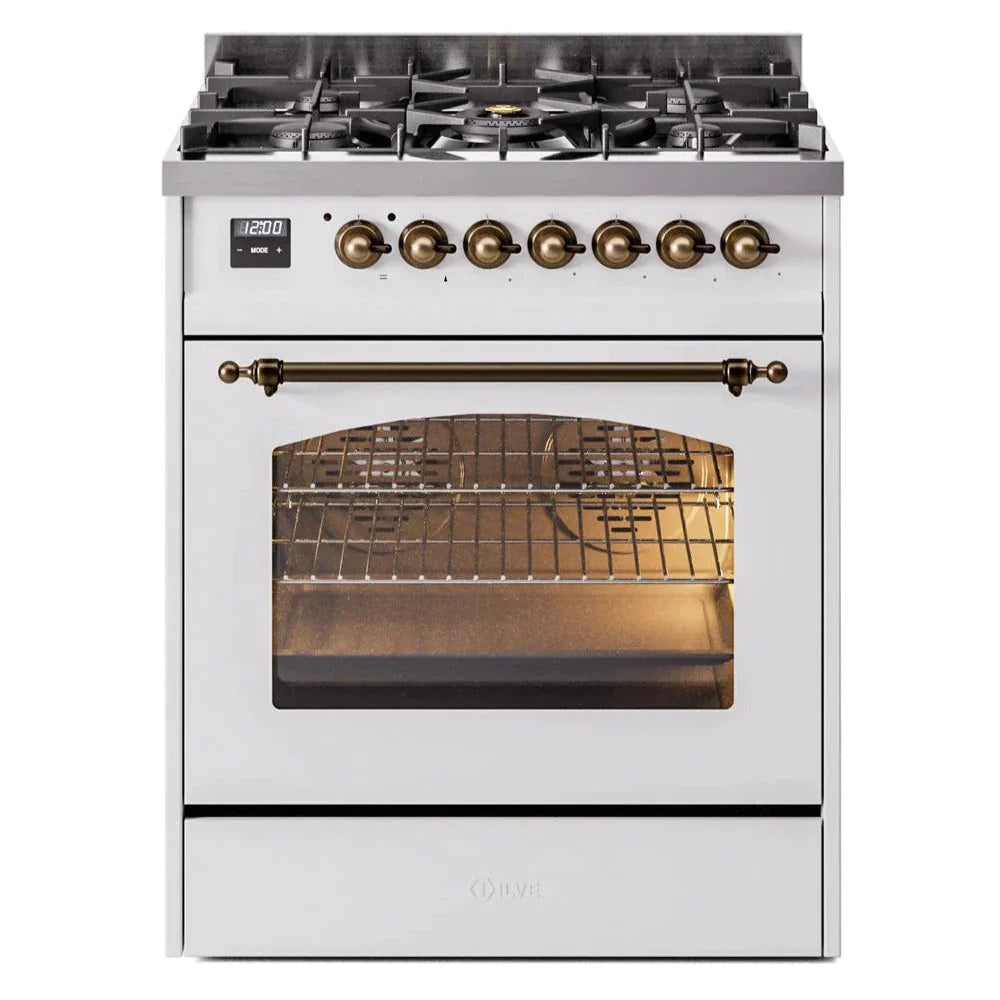ILVE 30 Nostalgie II Series Freestanding Dual Fuel Range with 5 Sealed Burners - Professional Gas Stove & Electric Oven for Home Kitchen - Perfect for Baking, Roasting, and Family Cooking (Model UP30NMP)