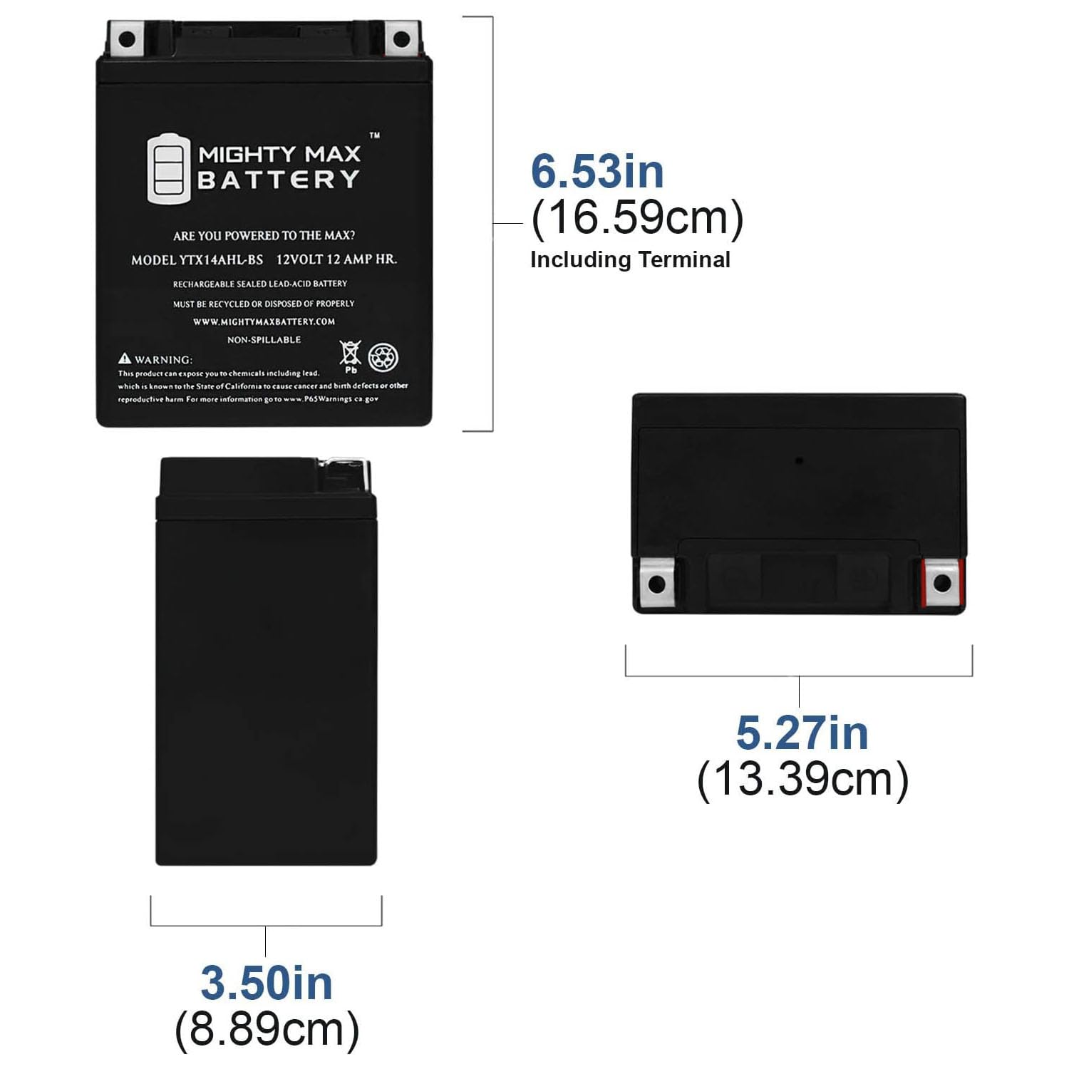 Mighty Max YTX14AHL Replacement Battery for KTX14AHL - 12V 2Amp Charger Included | Powers Motorcycles, ATVs & Scooters | Long-Lasting Performance