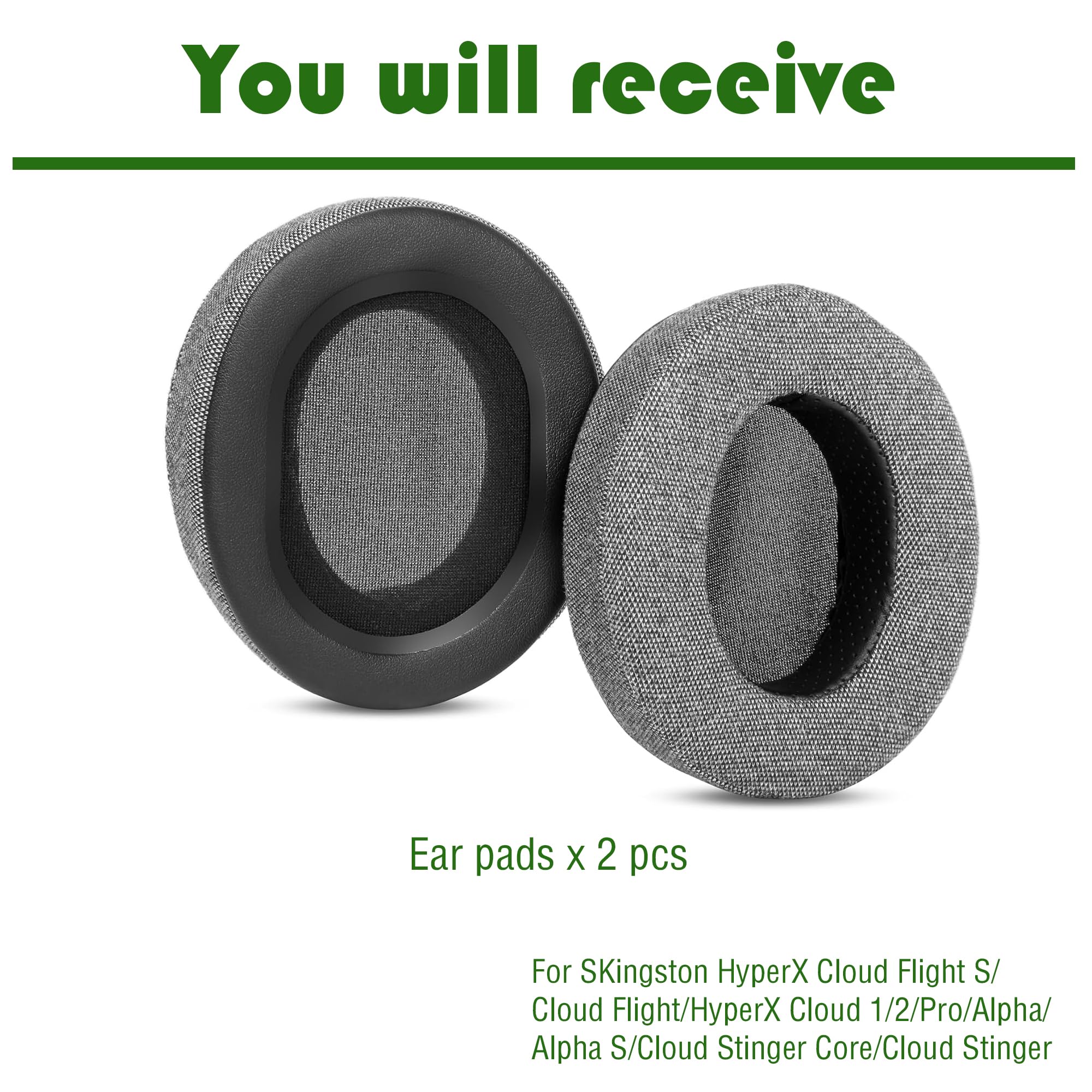 HyperX Cloud Headset Replacement Ear Cushions - Compatible with Cloud Flight S, Cloud Flight, Cloud 1/2/Pro/Alpha/Alpha S, Stinger Core & Stinger - Soft Memory Foam Earpads for Gaming, Music & Office Use