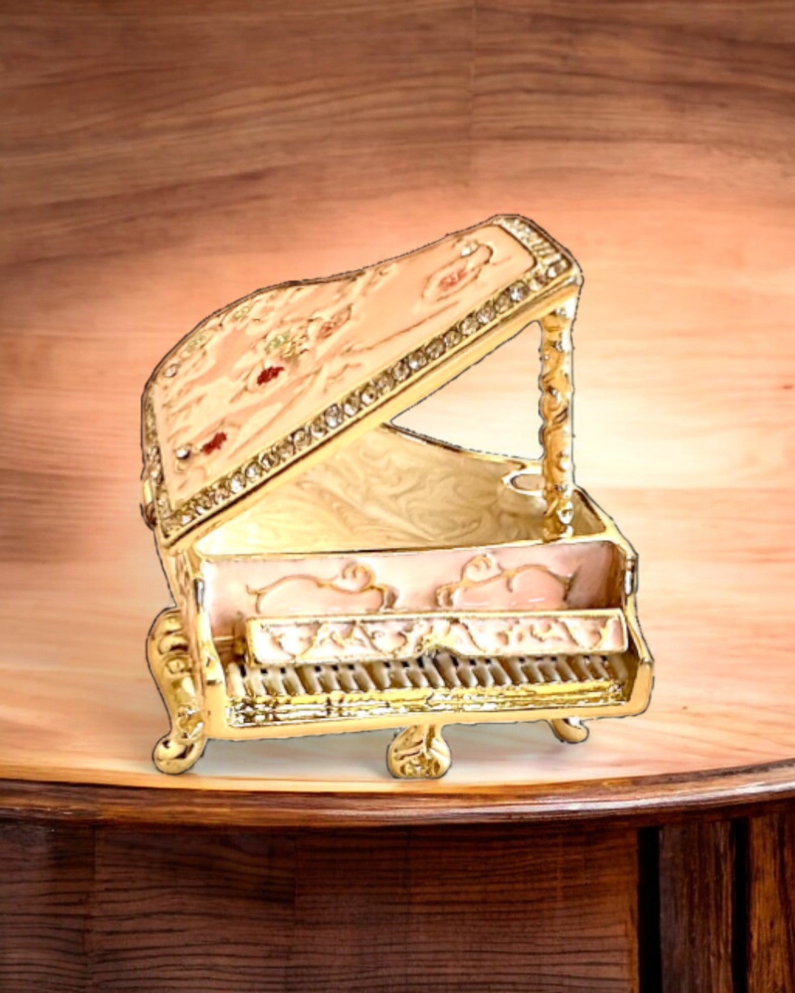 Elegant Mini Piano Jewelry Box with Engraving Option - Classic Rose Design - Perfect Gift for Women, Bridesmaids & Music Lovers - Great for Jewelry Storage, Wedding Favors & Home Decor