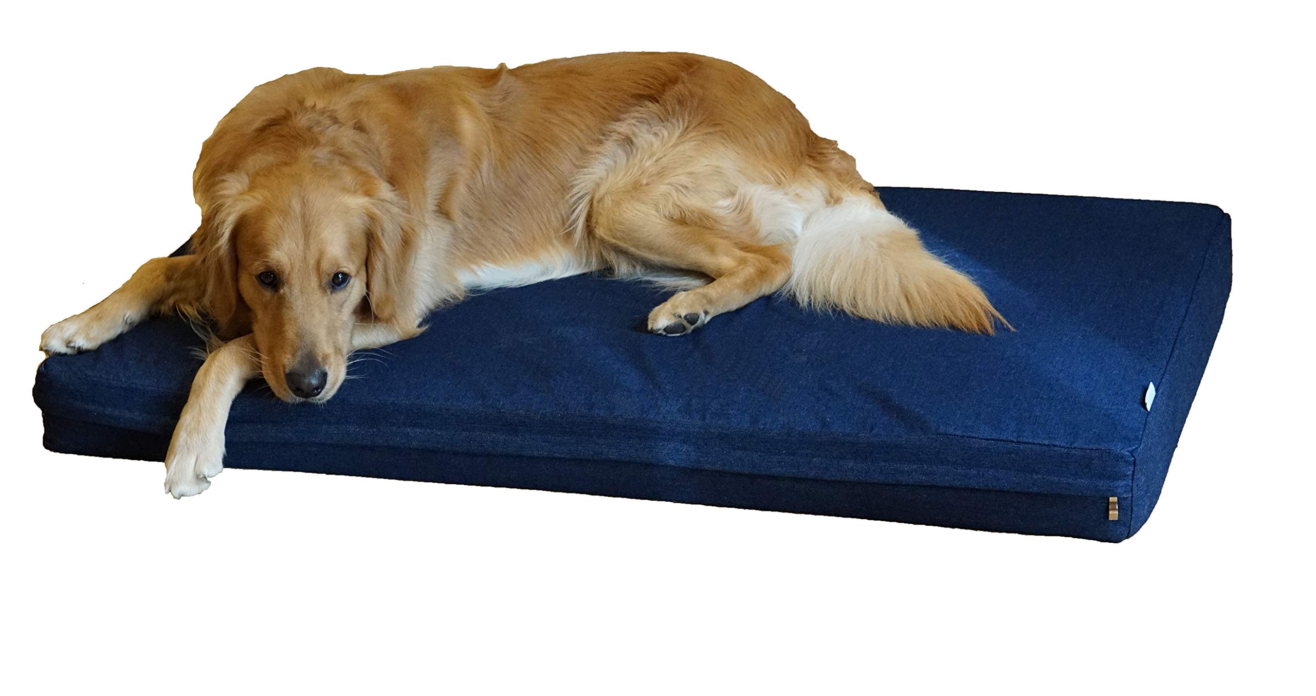 Orthopedic Memory Foam Dog Bed for Small to Extra Large Dogs - Removable Denim Cover, Waterproof Liner & Free Bonus Replacement Case - Perfect for Home, Office & Travel Use