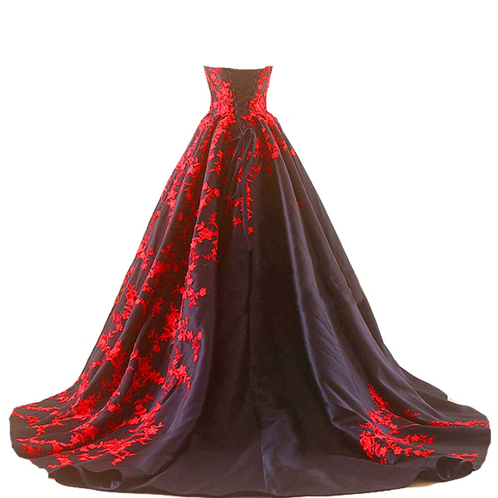 Gothic Black Satin Lace V-Neck A-Line Long Prom Corset Wedding Dress - Elegant Evening Gown for Formal Events, Bridal Parties & Special Occasions