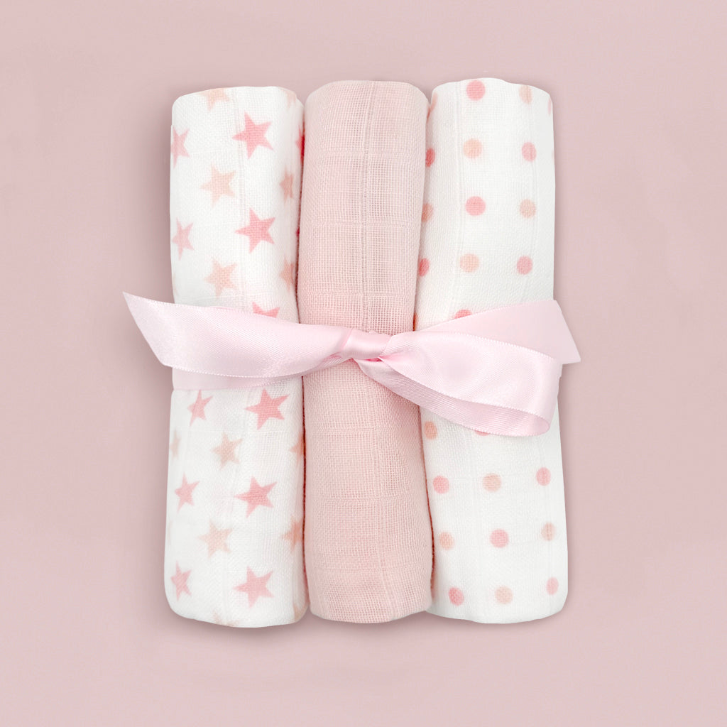 Steiff My First Muslin Blanket & Swaddle Set - Soft Baby Gift for Newborns, Girls & Boys, Pink - Perfect for Nursery, Swaddling & Cuddling