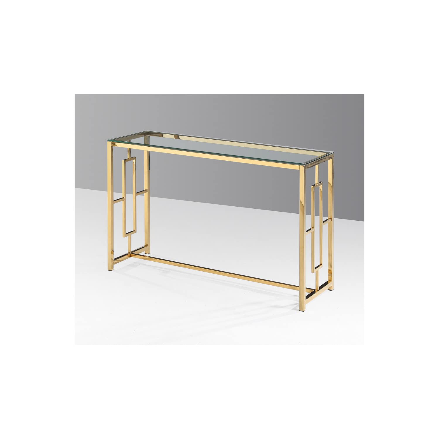 Premium Modern Glass and Stainless Steel Console Table with Gold Base - Elegant Entryway, Living Room, or Hallway Decor for Home & Office