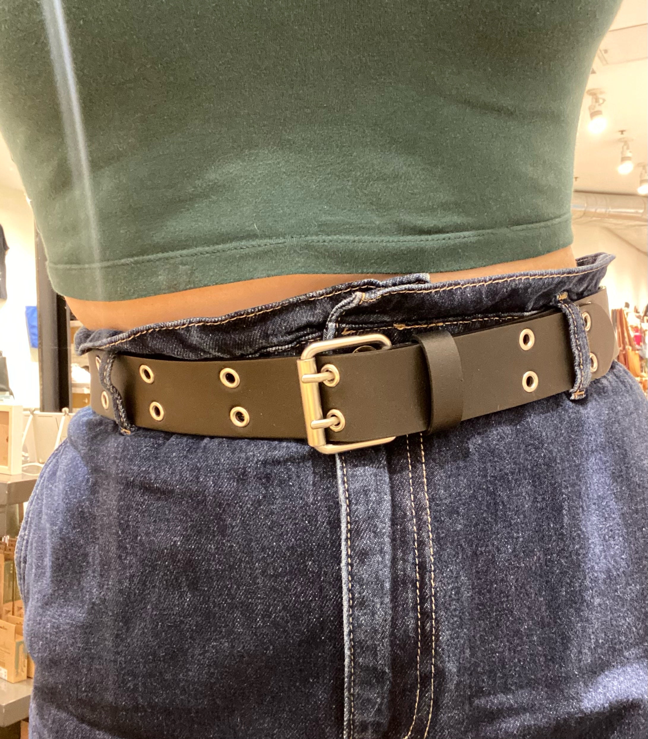 Novacas Black Leather Grommet Belt for Women - Stylish Adjustable Waist Belt for Jeans, Dresses & Casual Outfits