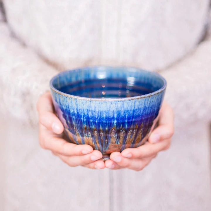 Blanket Creek Pottery Handmade Ceramic Cereal Bowl - Amber Blue Glaze - Perfect for Breakfast, Soup & Salad - Eco-Friendly Kitchenware for Home & Restaurant Use