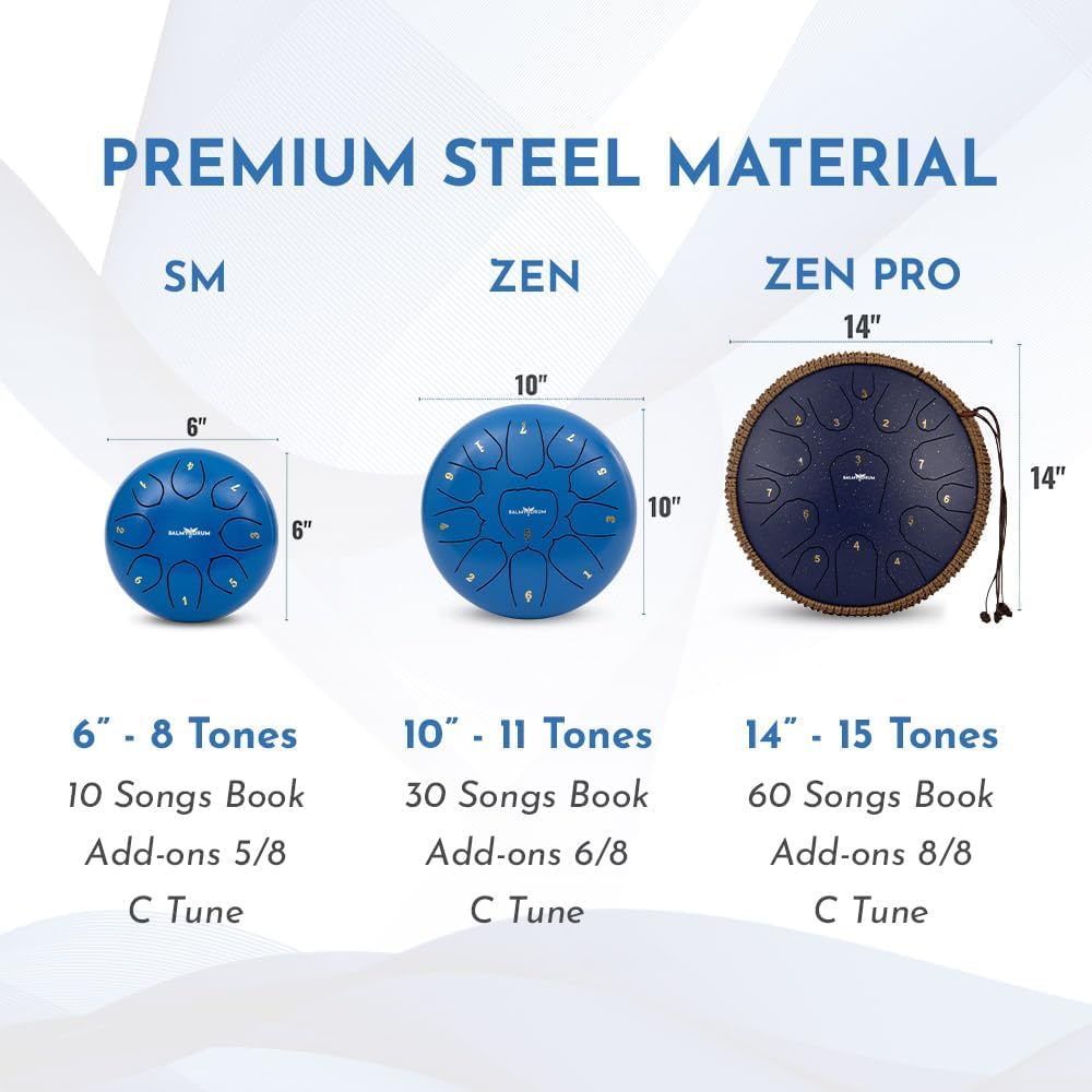 11 Note 10 Inch Steel Tongue Drum - Handpan Musical Instrument for Kids & Adults with Mallets, Music Book & Carry Bag | Perfect for Meditation, Yoga, Music Therapy & Home Decor (Blue)