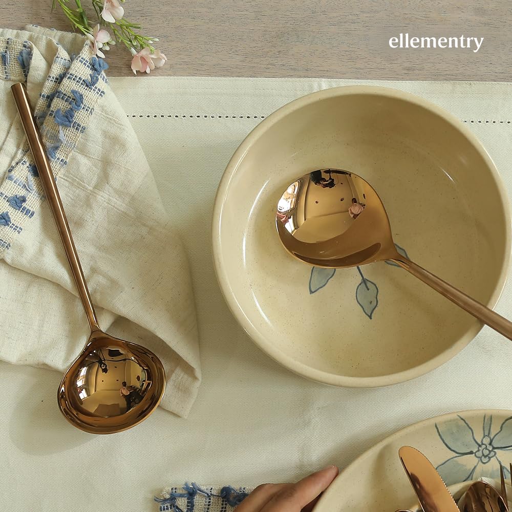 Ellementry Enigma Rose Gold Serving Spoon Set of 2 - Premium 18/8 Stainless Steel Food Grade Tableware - Elegant Serving Utensils for Rice, Pasta, Curry & More - Perfect for Home Dining, Restaurants & Dinner Parties