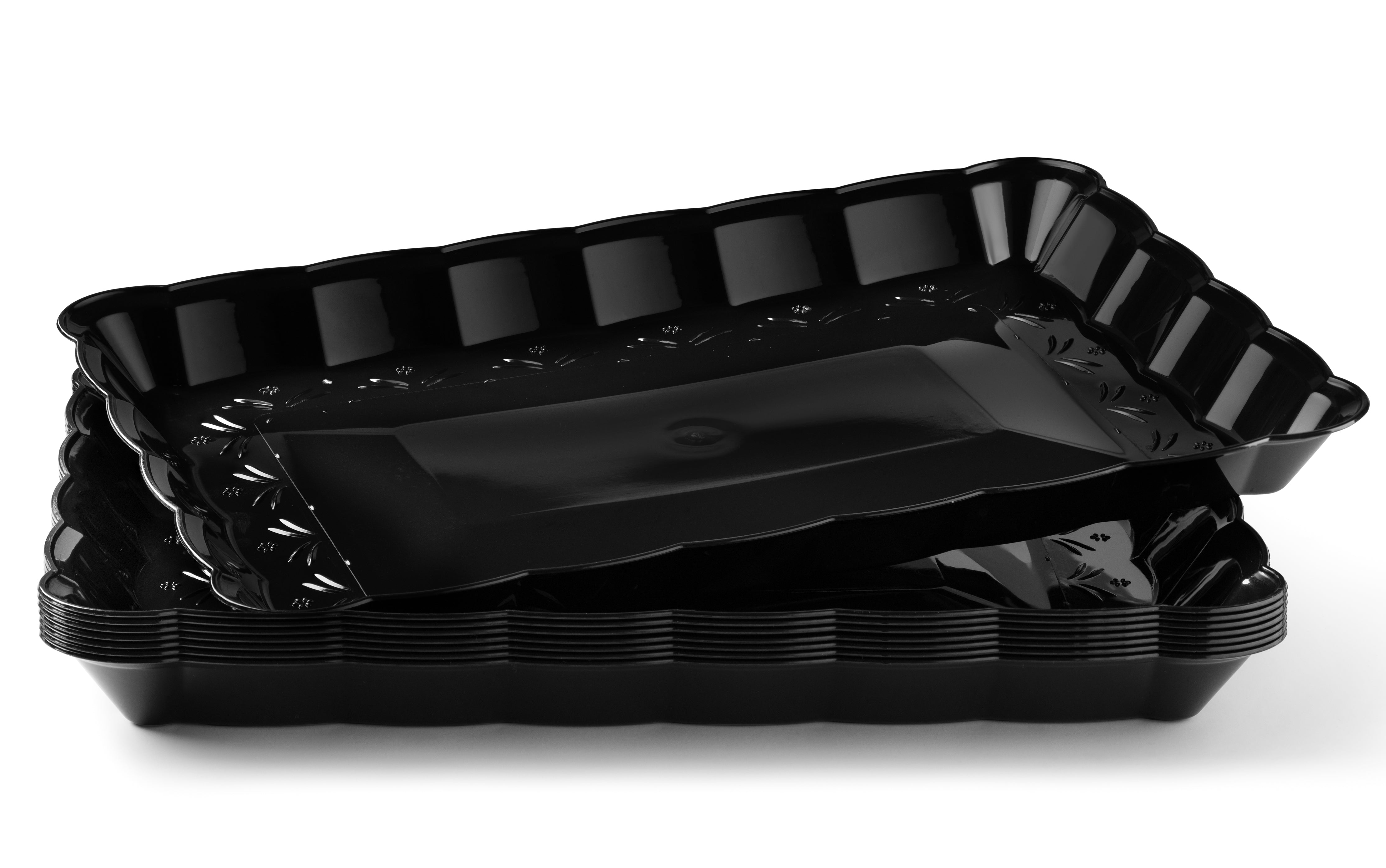 Scalloped Black Rectangular Serving Tray Set of 4 - Elegant Appetizer Platter for Parties, Dining, and Home Decor