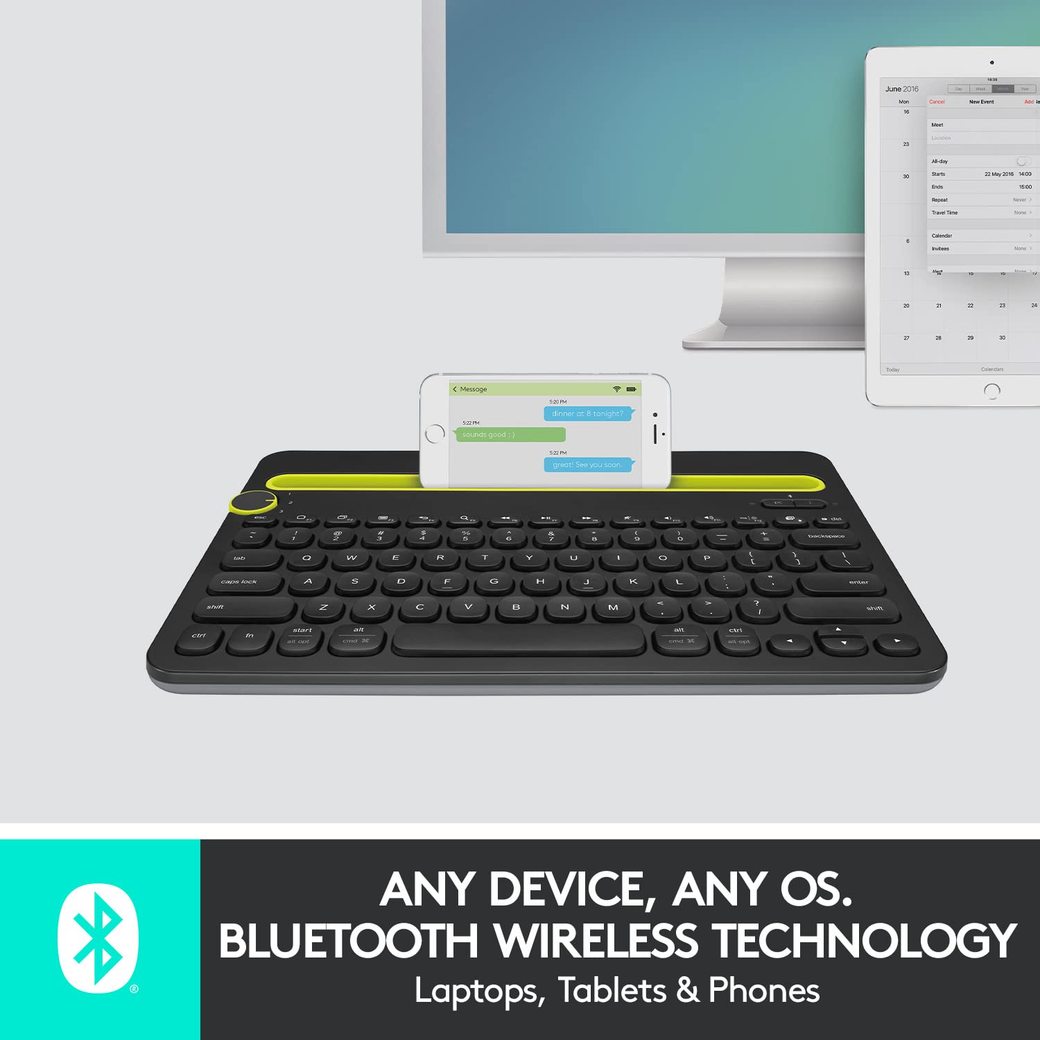 Logitech K480 Multi-Device Bluetooth Keyboard - Wireless Keyboard for Computer, Phone & Tablet - Seamless Switching Between 3 Devices - Perfect for Home Office, Remote Work & Study Setup