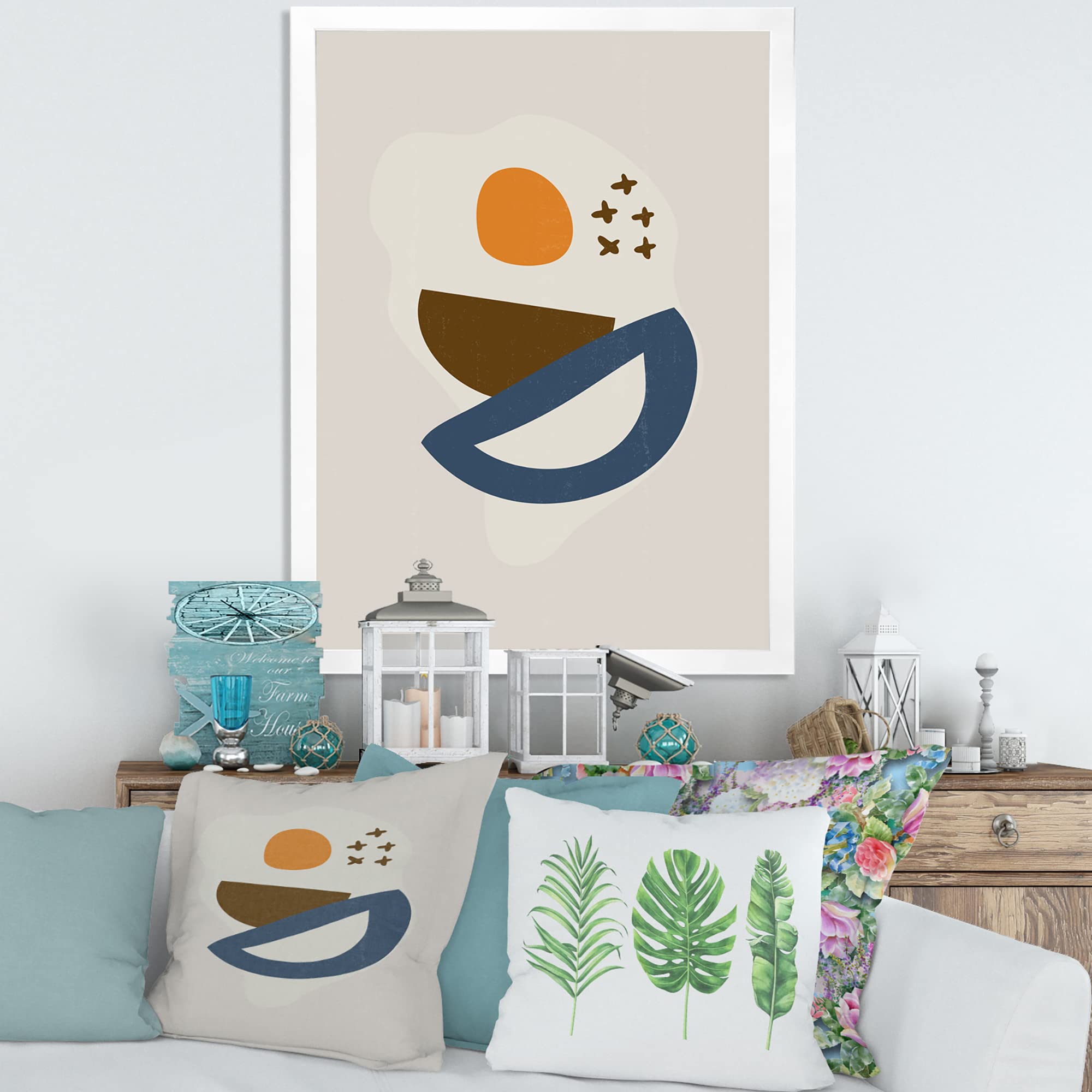Abstract Sun Moon Geometric Print Framed Wall Art - Modern Home Decor for Living Room, Bedroom & Office | DesignQ