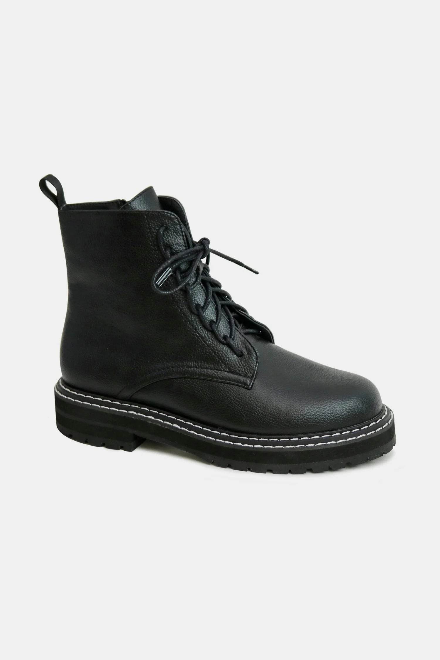 Beast Fashion Women's Faux Leather Combat Boots with Lace-Up & Side Zipper - Stylish Ankle Booties for Casual Outfits, Night Out & Fall Fashion