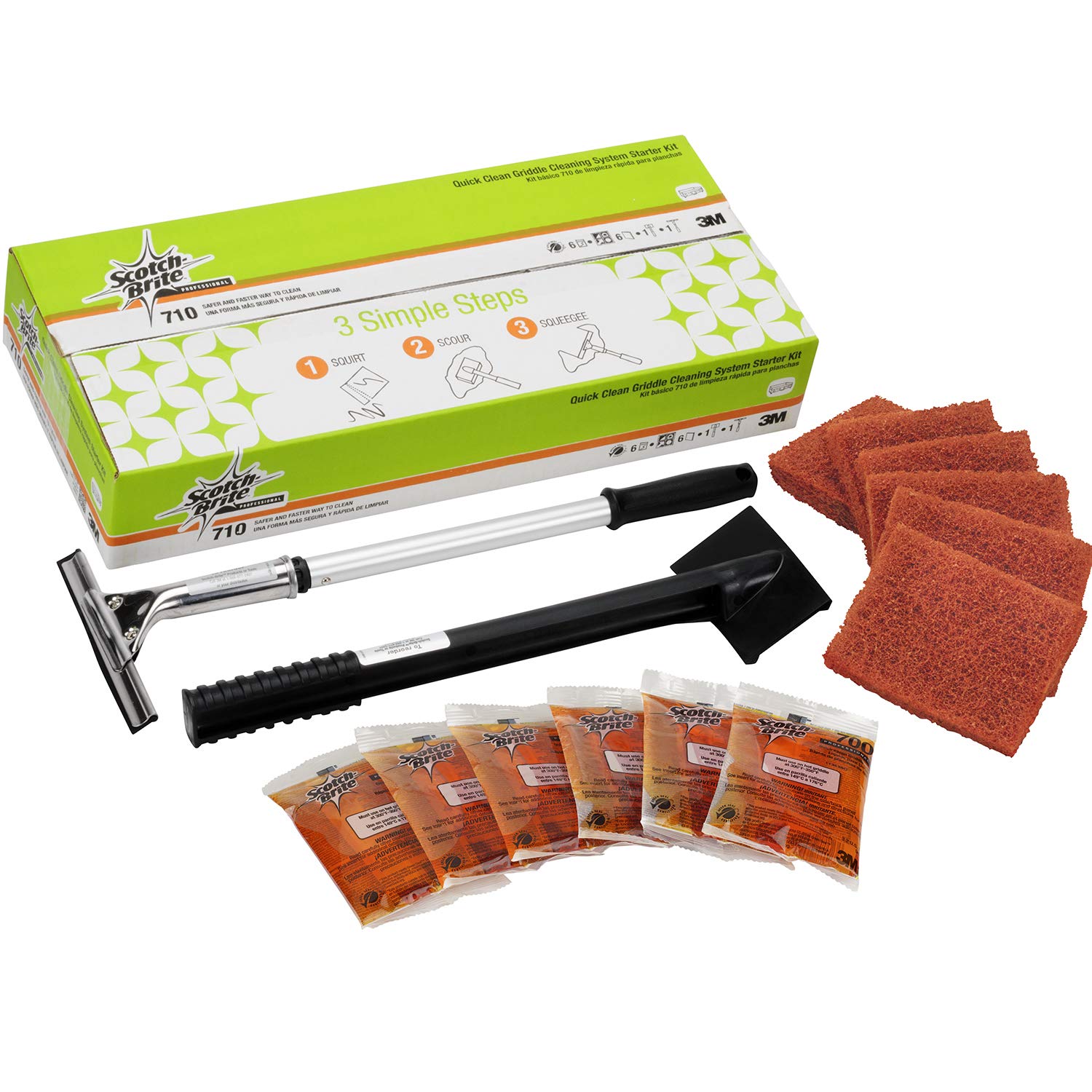 3M Scotch-Brite Heavy Duty Griddle Cleaning System - Quick Clean in 3-5 Minutes, Removes Baked-On Food & Cooking Oils - Safe for Hot or Cool Griddles - Orange (1 Pack) - Perfect for Restaurant, Food Truck & Home Kitchen Griddle Maintenance