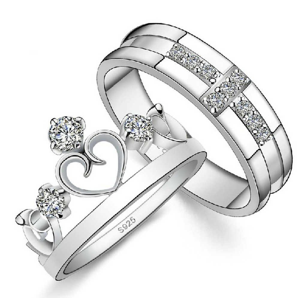 925 Sterling Silver CZ Engagement Ring for Women & Men - Engravable Matching Couple Wedding Bands - Perfect for Anniversaries, Proposals & Romantic Gifts