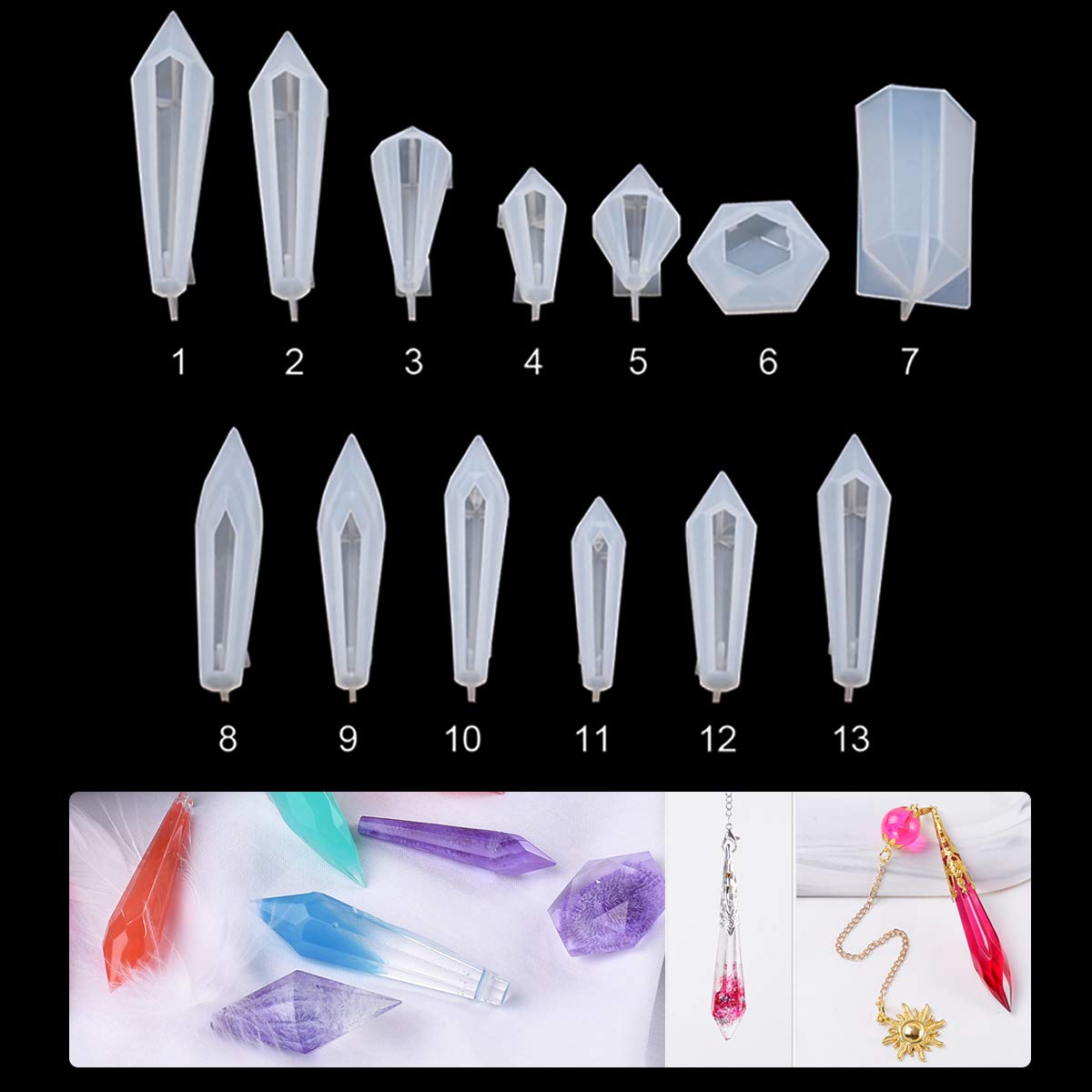 iSuperb 13-Piece Pendulum Resin Molds Set - Multi-Faceted Crystal Pendant Silicone Molds for DIY Jewelry Making, Gemstone Bead Caps & Craft Ornaments | Perfect for Necklace Pendants, Home Decor & Gift Making