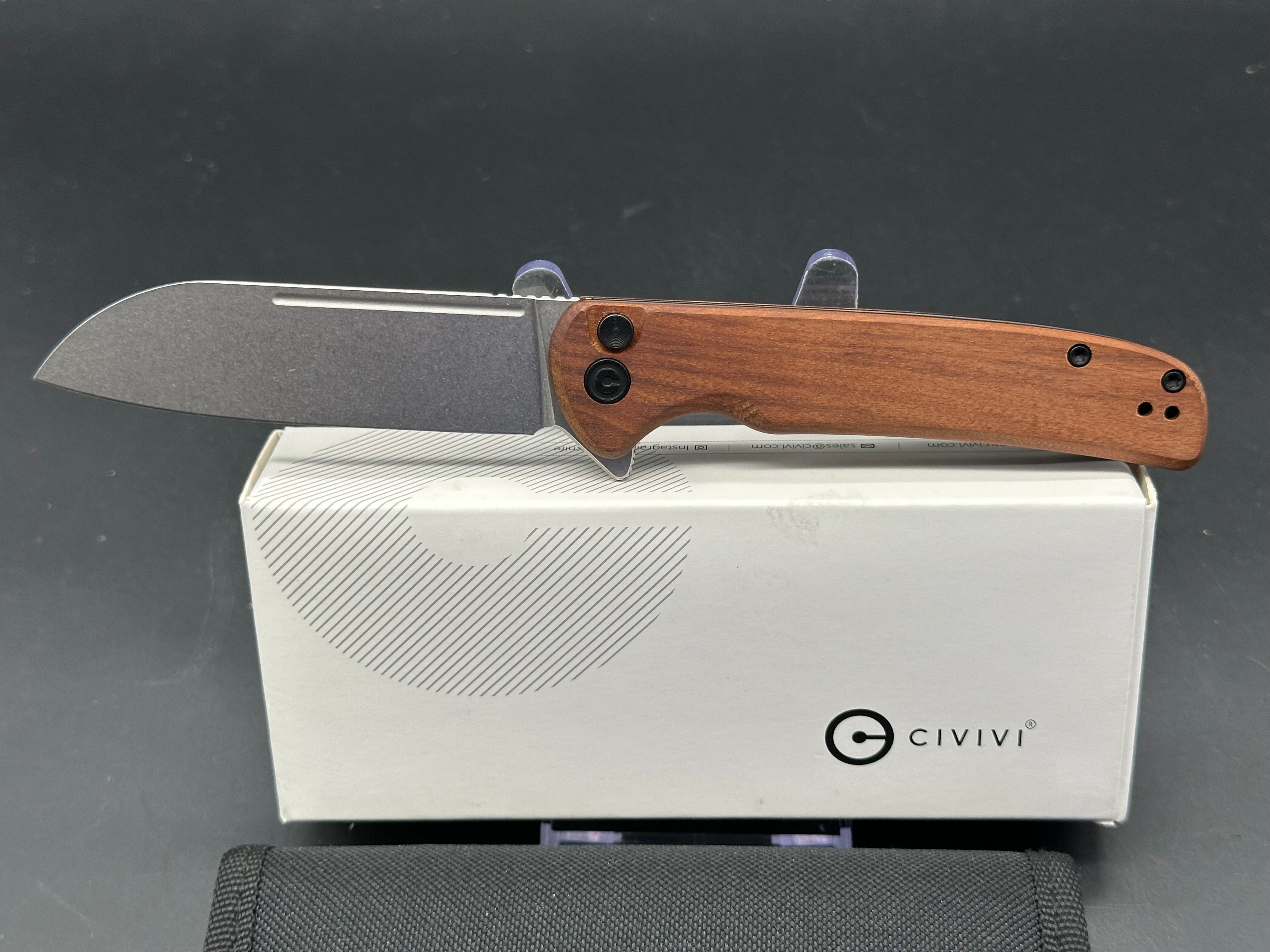 CIVIVI Chevalier Folding Pocket Knife - Cuibourtia Wood Handle, 14C28N Stainless Steel Plain Edge, Stonewash Finish - Perfect for Camping, Hiking & Everyday Carry (EDC)