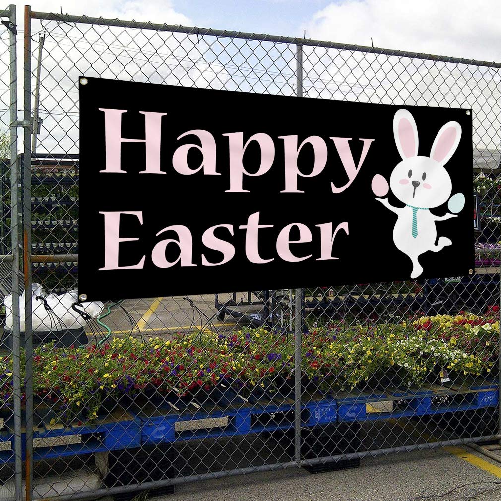 Happy Easter Vinyl Banner - 48x96 Inches Weatherproof Outdoor Sign with 8 Grommets | Durable Yard Decoration for Easter Party, Church Events & Spring Festivals
