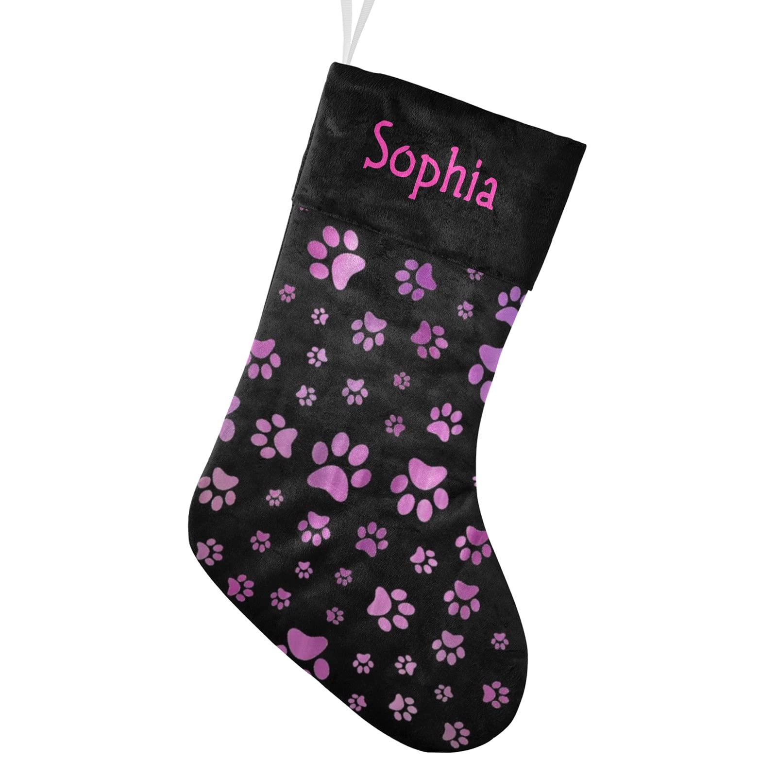 Custom Purple Dog Paw Christmas Stockings with Name - Personalized Holiday Decor for Pets & Family - 17.5